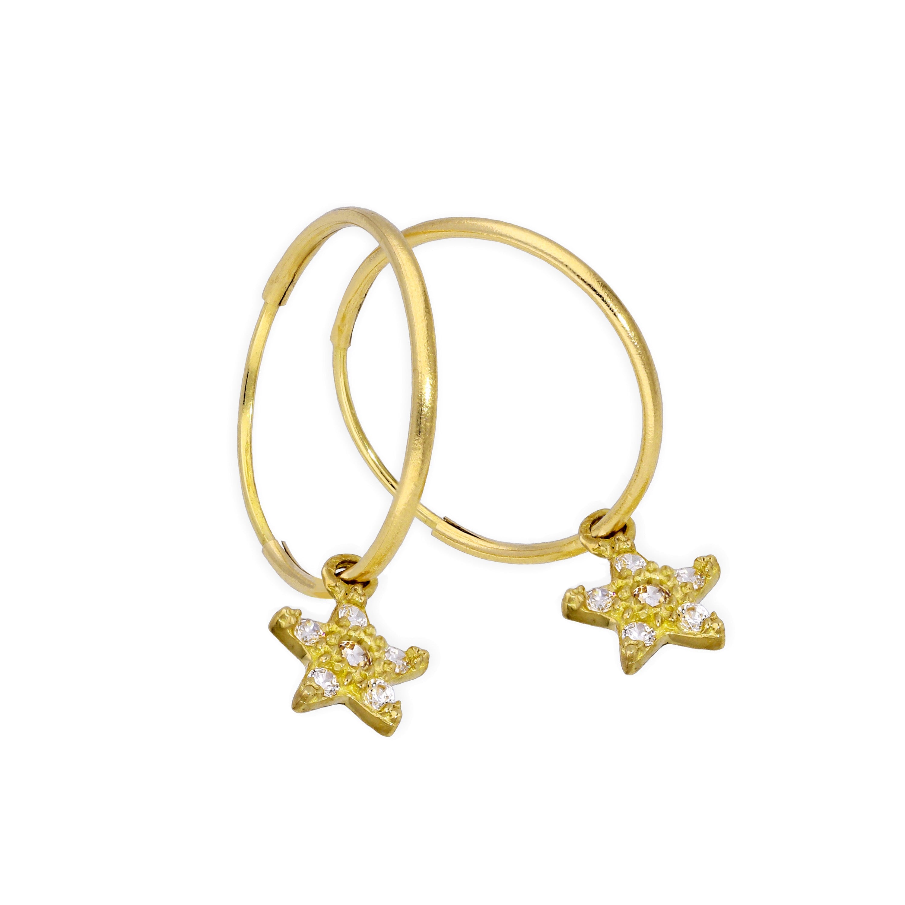 9 Karat Gold 13 mm Anhänger Creolen CZ Stern Ohrringe