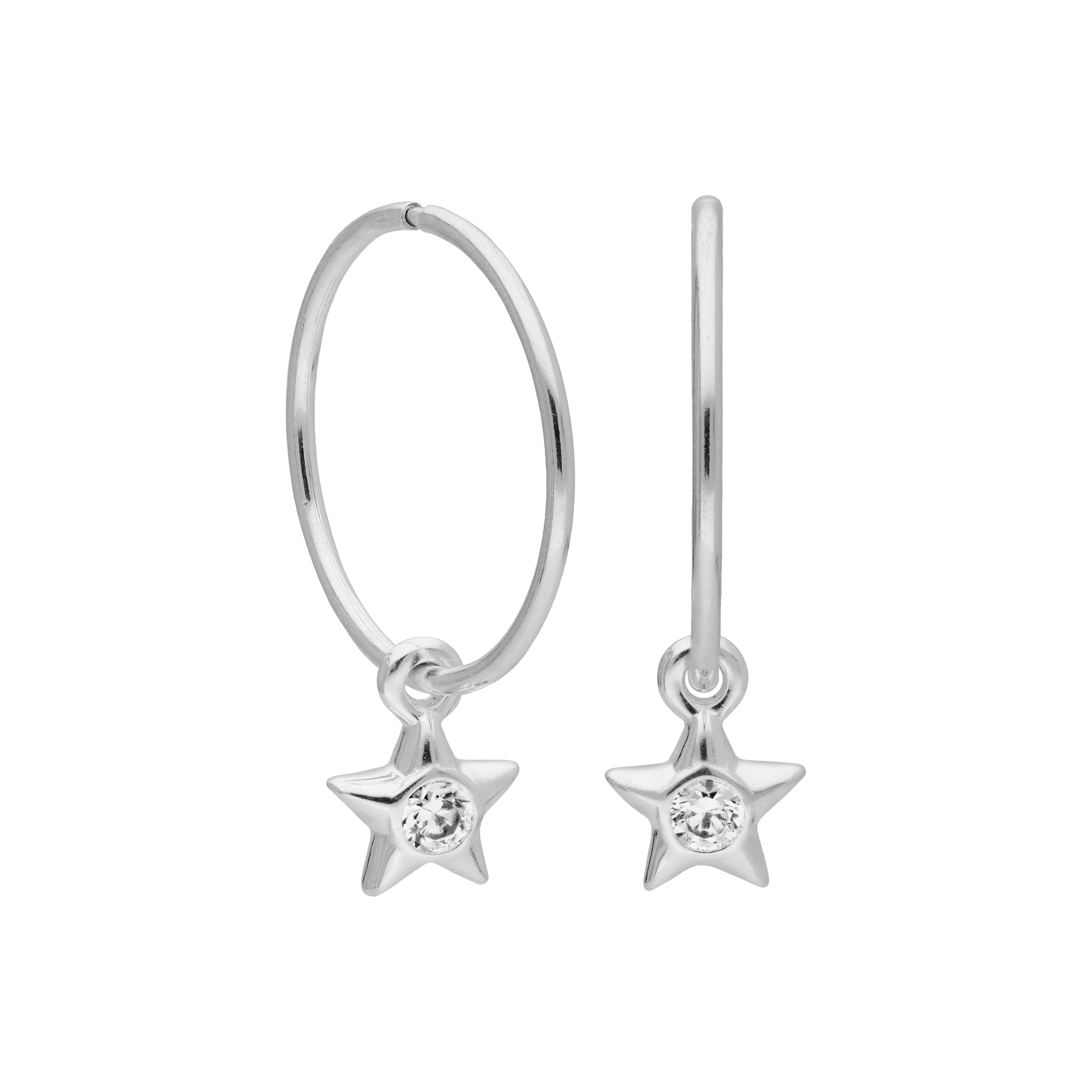 Sterlingsilber CZ Kristall Geburtsstein Stern 10 - 22 mm Schläfer Creolen Ohrringe