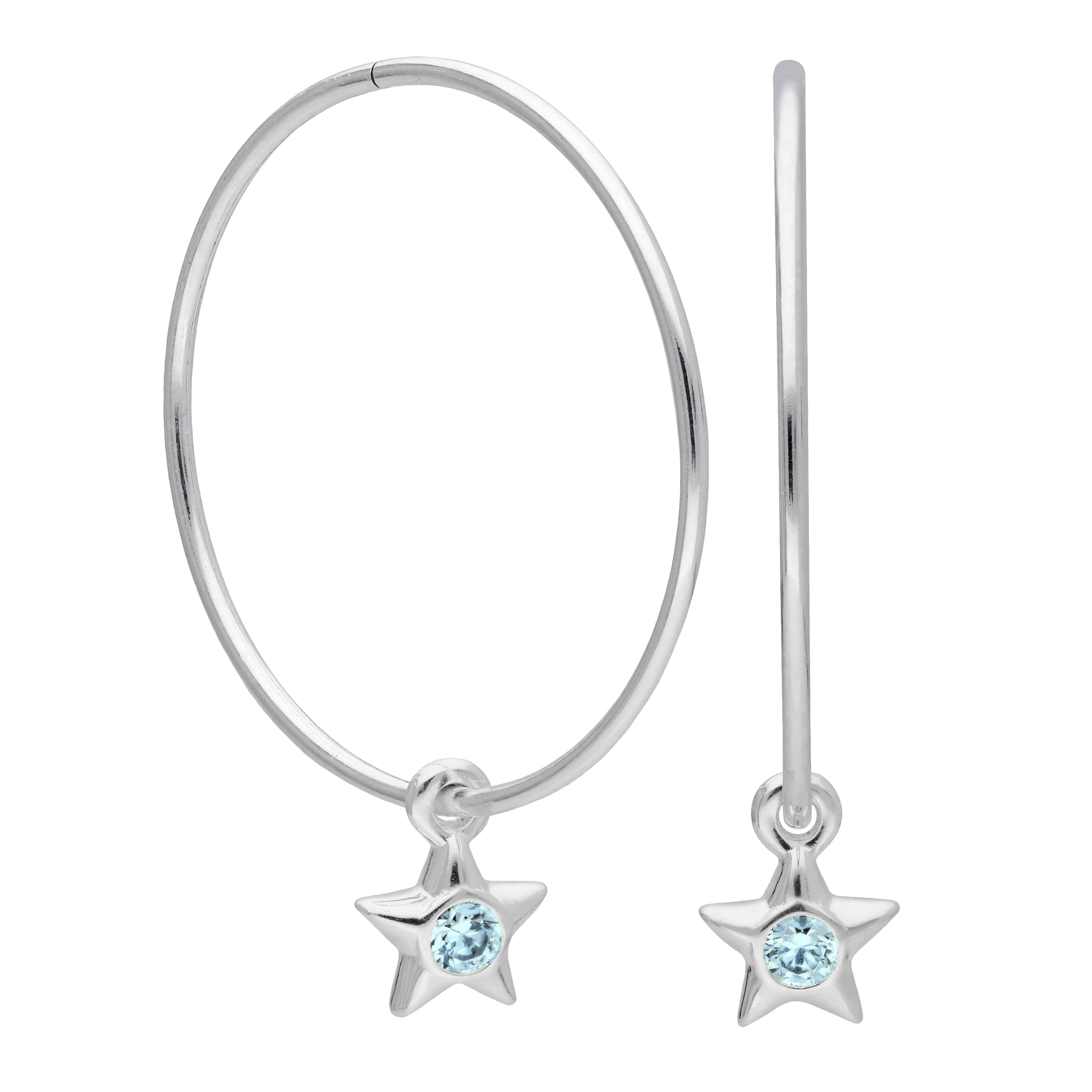 Sterlingsilber CZ Kristall Geburtsstein Stern 10 - 22 mm Schläfer Creolen Ohrringe