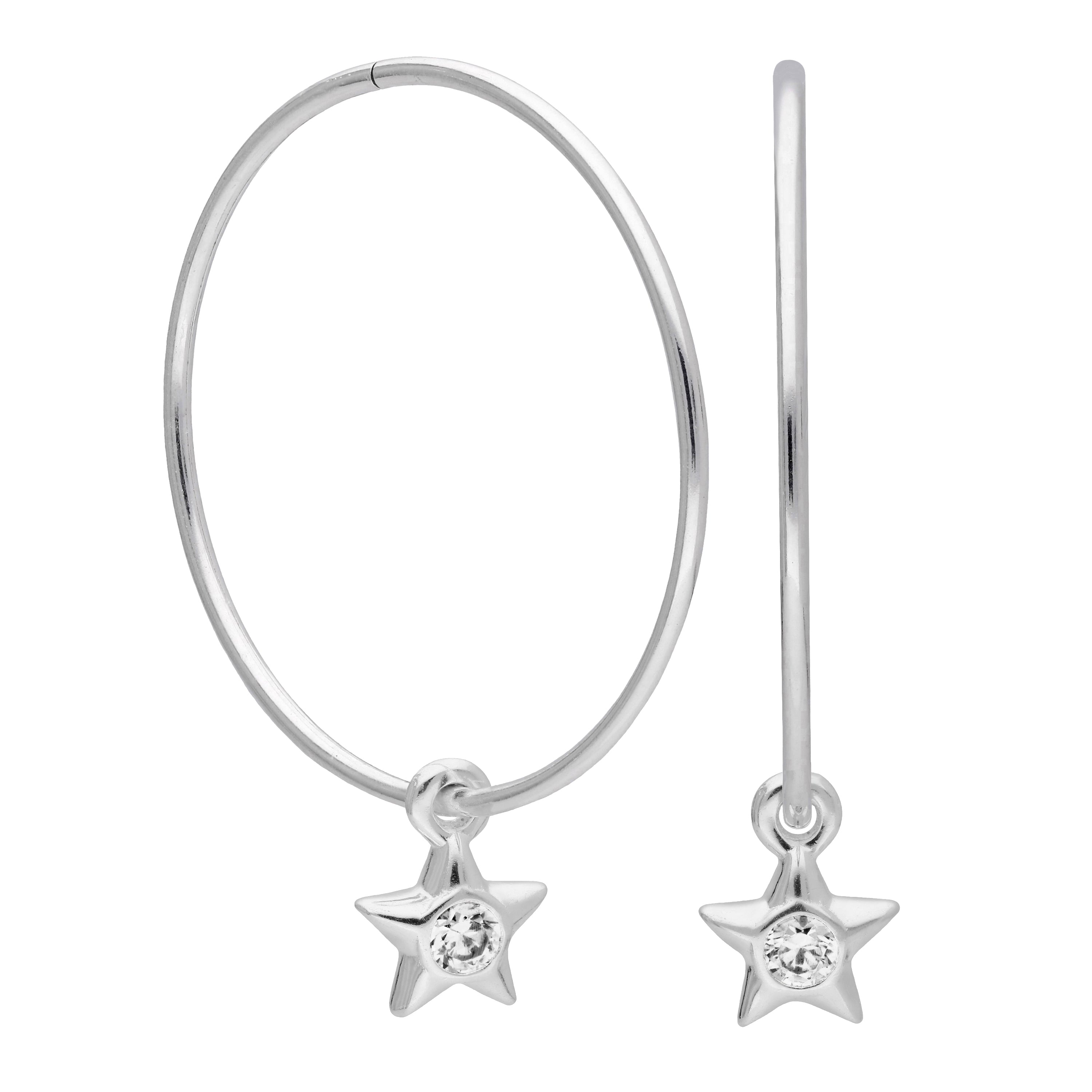 Sterlingsilber CZ Kristall Geburtsstein Stern 10 - 22 mm Schläfer Creolen Ohrringe