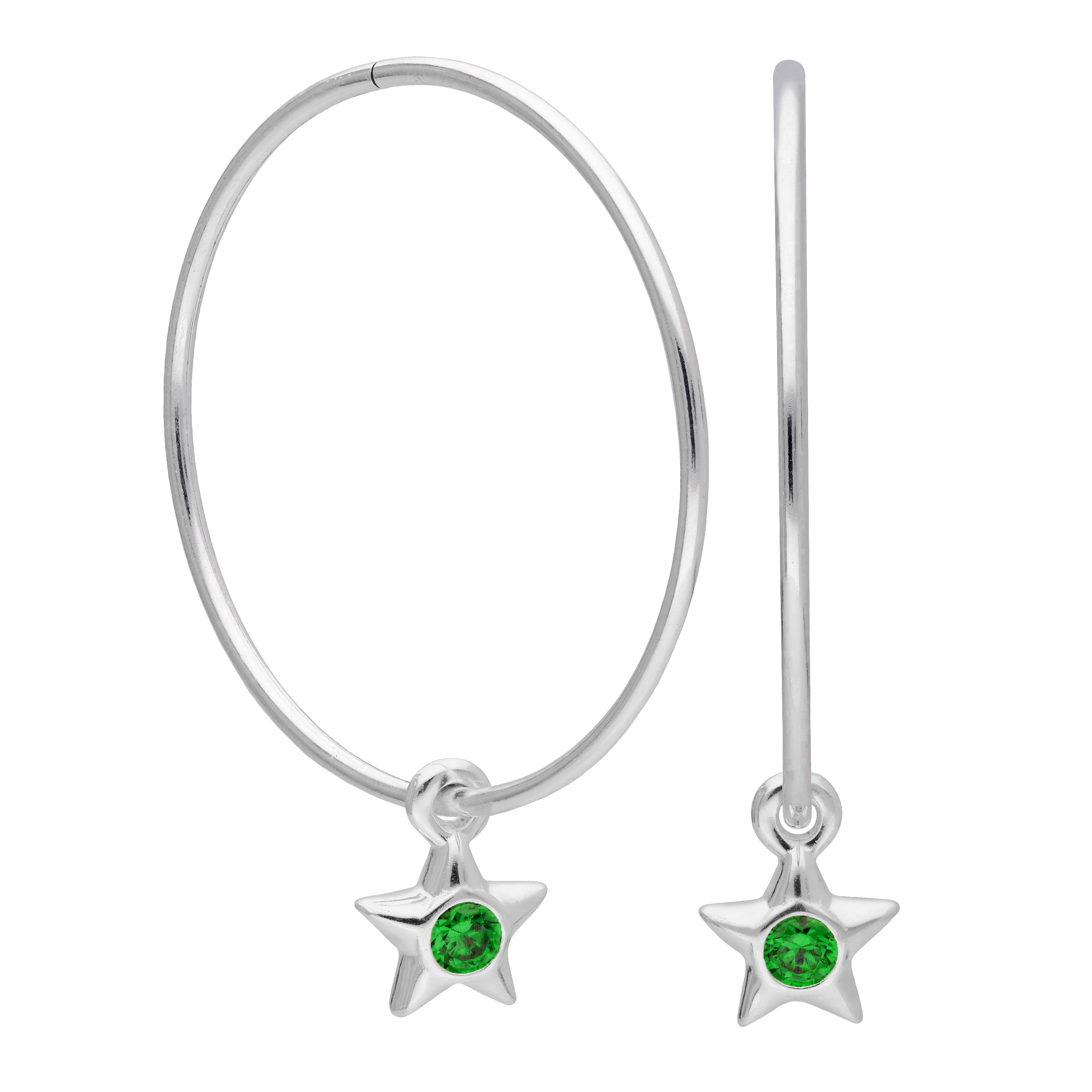 Sterlingsilber CZ Kristall Geburtsstein Stern 10 - 22 mm Schläfer Creolen Ohrringe