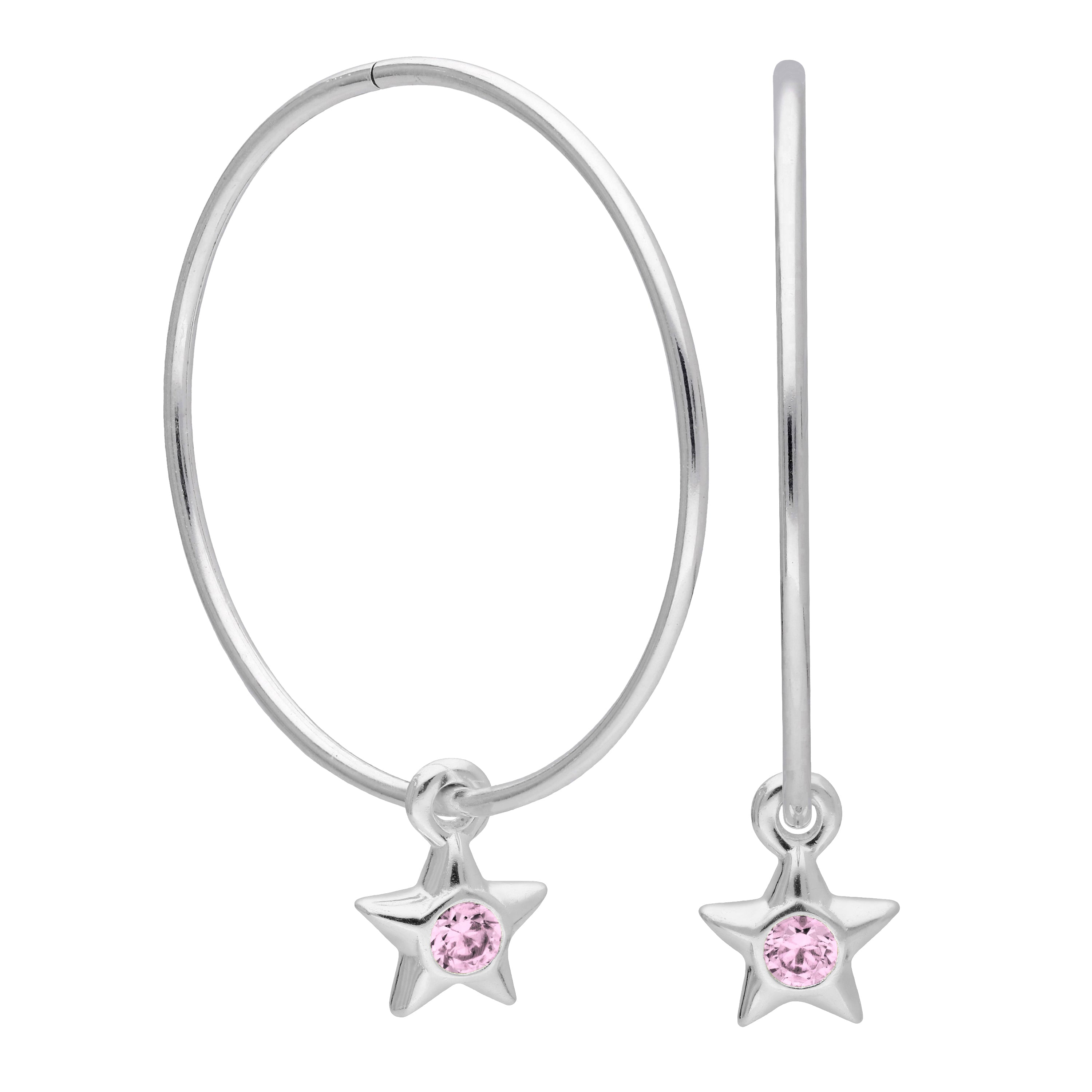 Sterlingsilber CZ Kristall Geburtsstein Stern 10 - 22 mm Schläfer Creolen Ohrringe