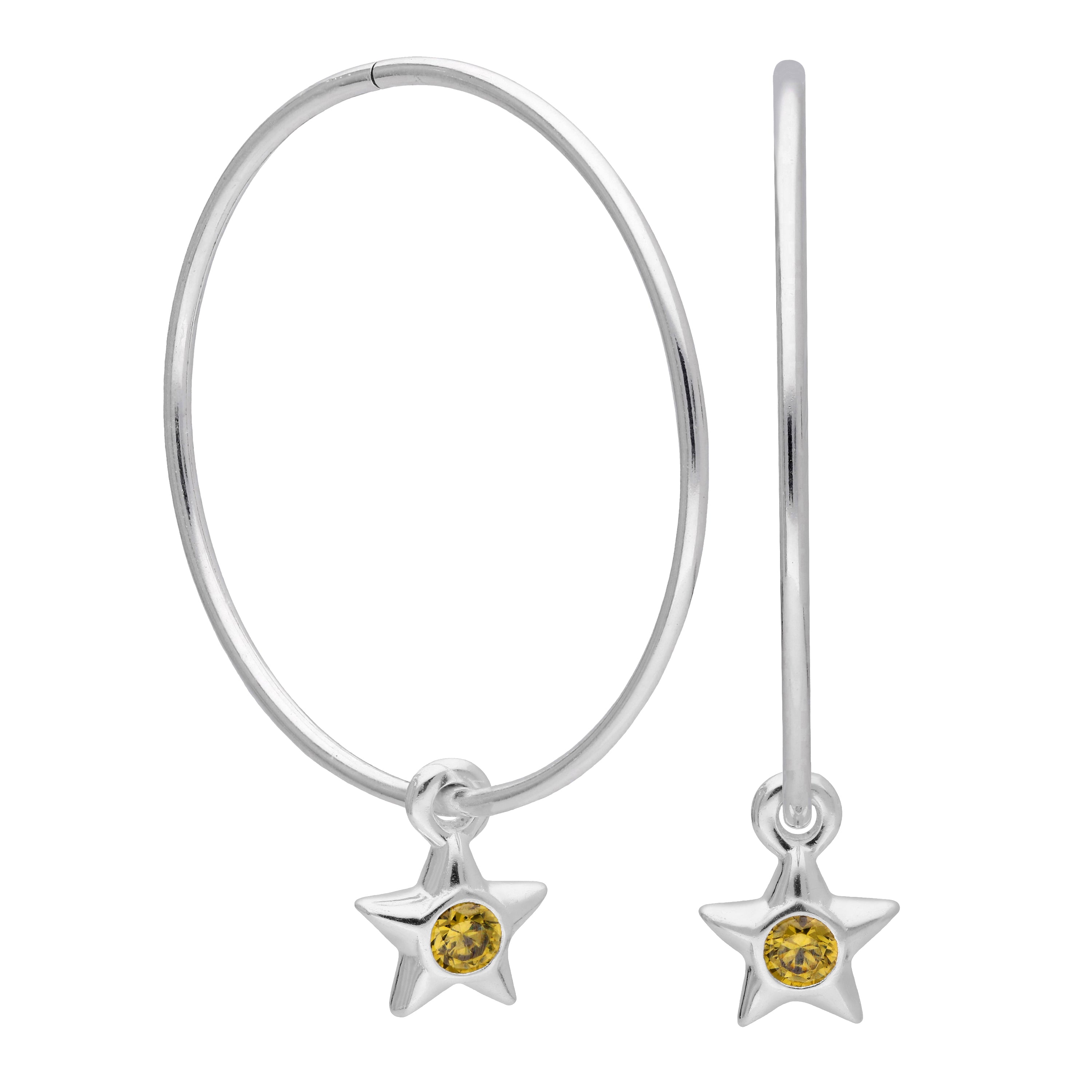 Sterlingsilber CZ Kristall Geburtsstein Stern 10 - 22 mm Schläfer Creolen Ohrringe