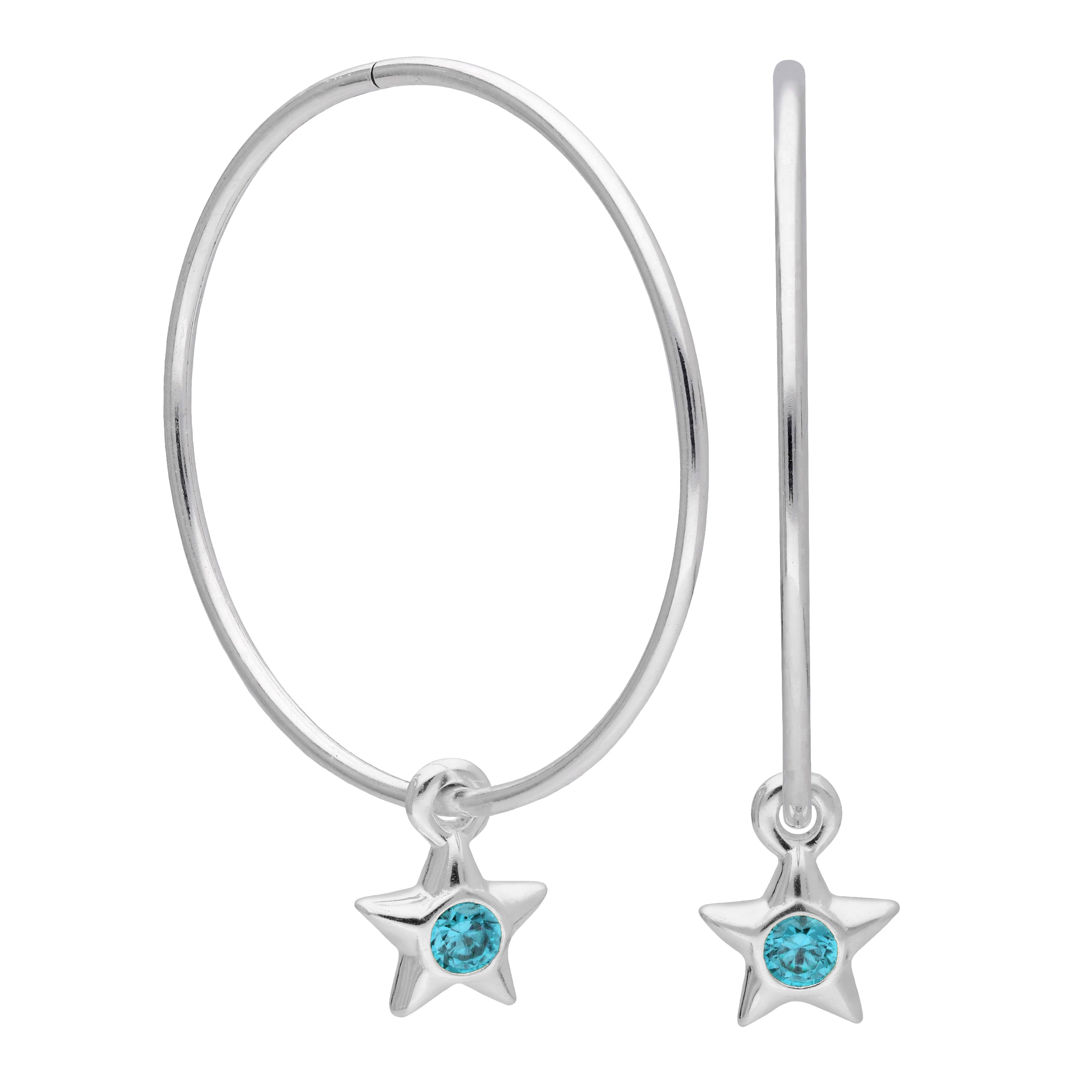 Sterlingsilber CZ Kristall Geburtsstein Stern 10 - 22 mm Schläfer Creolen Ohrringe