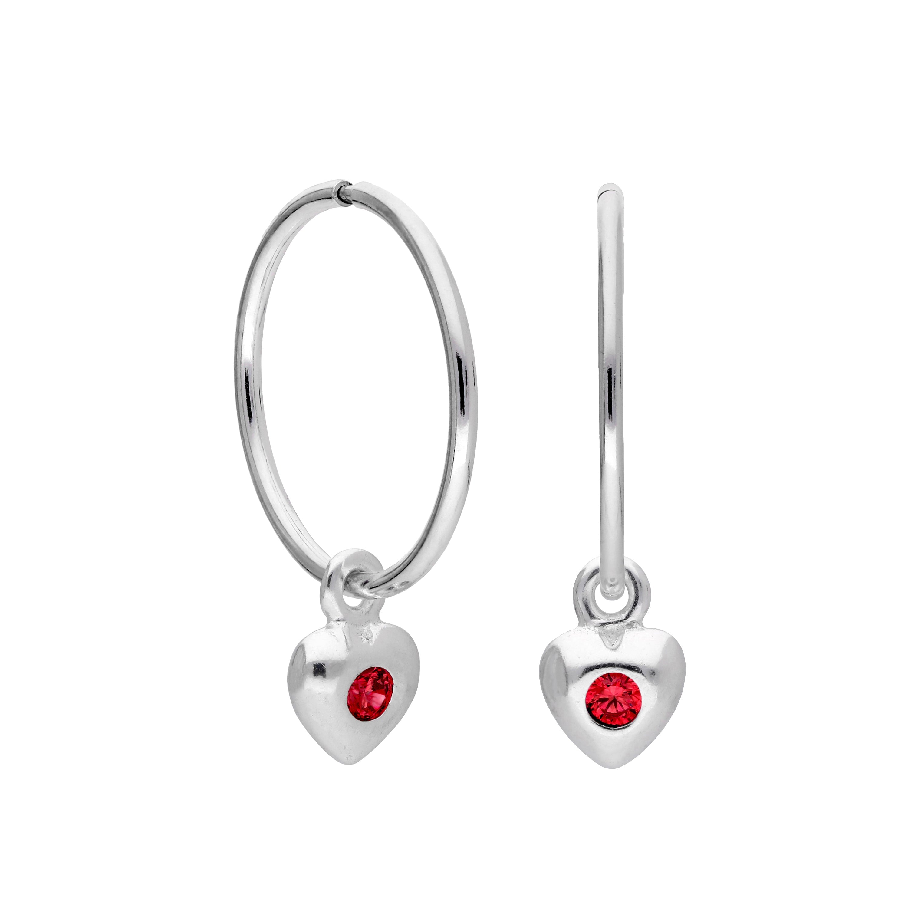 Sterlingsilber CZ Kristall Geburtsstein Herz 10 - 22 mm Schläfer Creolen Ohrringe