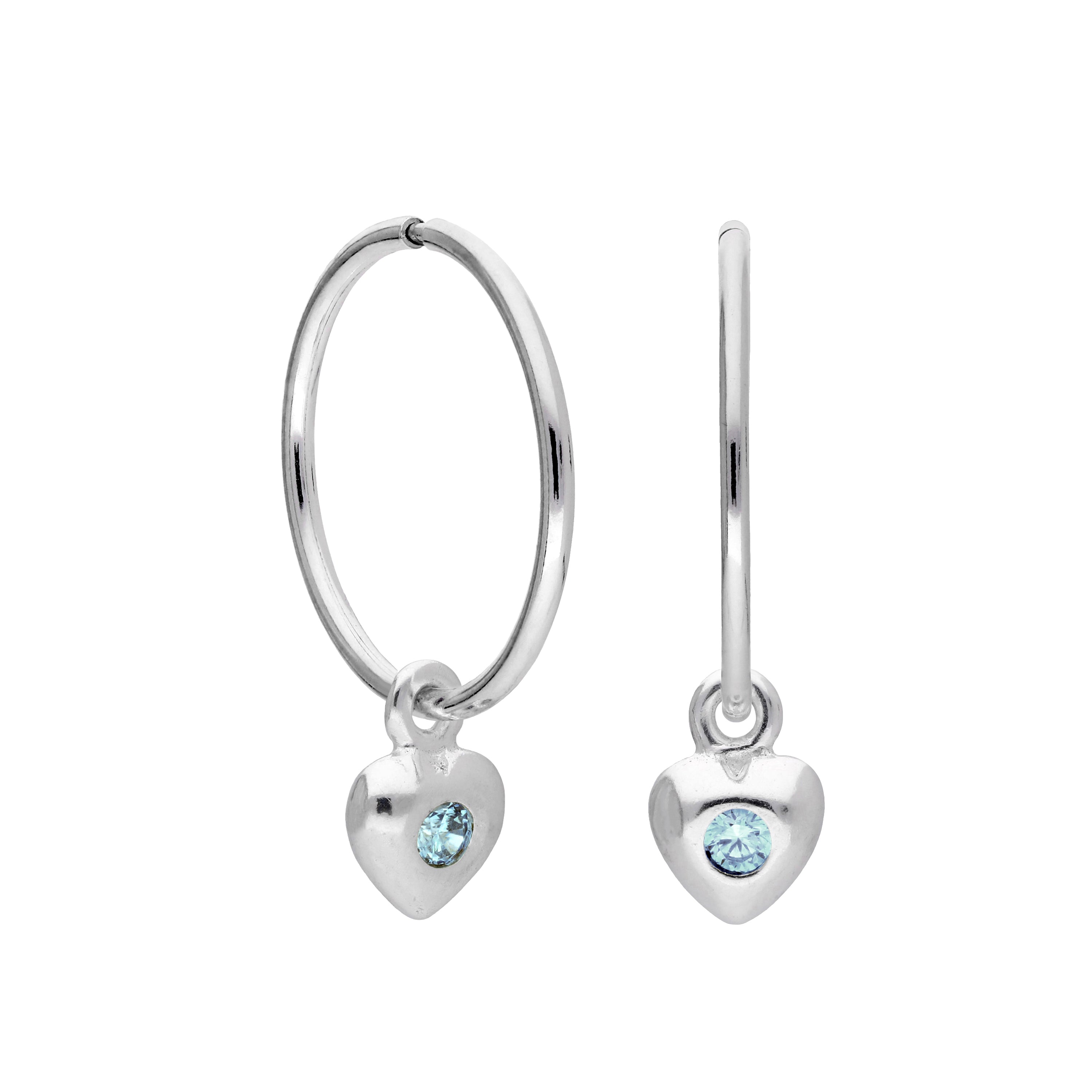 Sterlingsilber CZ Kristall Geburtsstein Herz 10 - 22 mm Schläfer Creolen Ohrringe