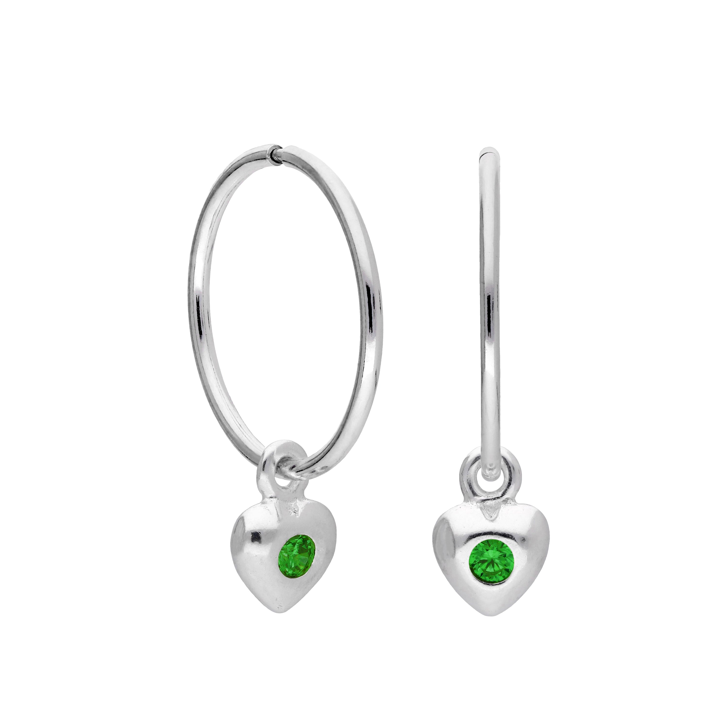 Sterlingsilber CZ Kristall Geburtsstein Herz 10 - 22 mm Schläfer Creolen Ohrringe