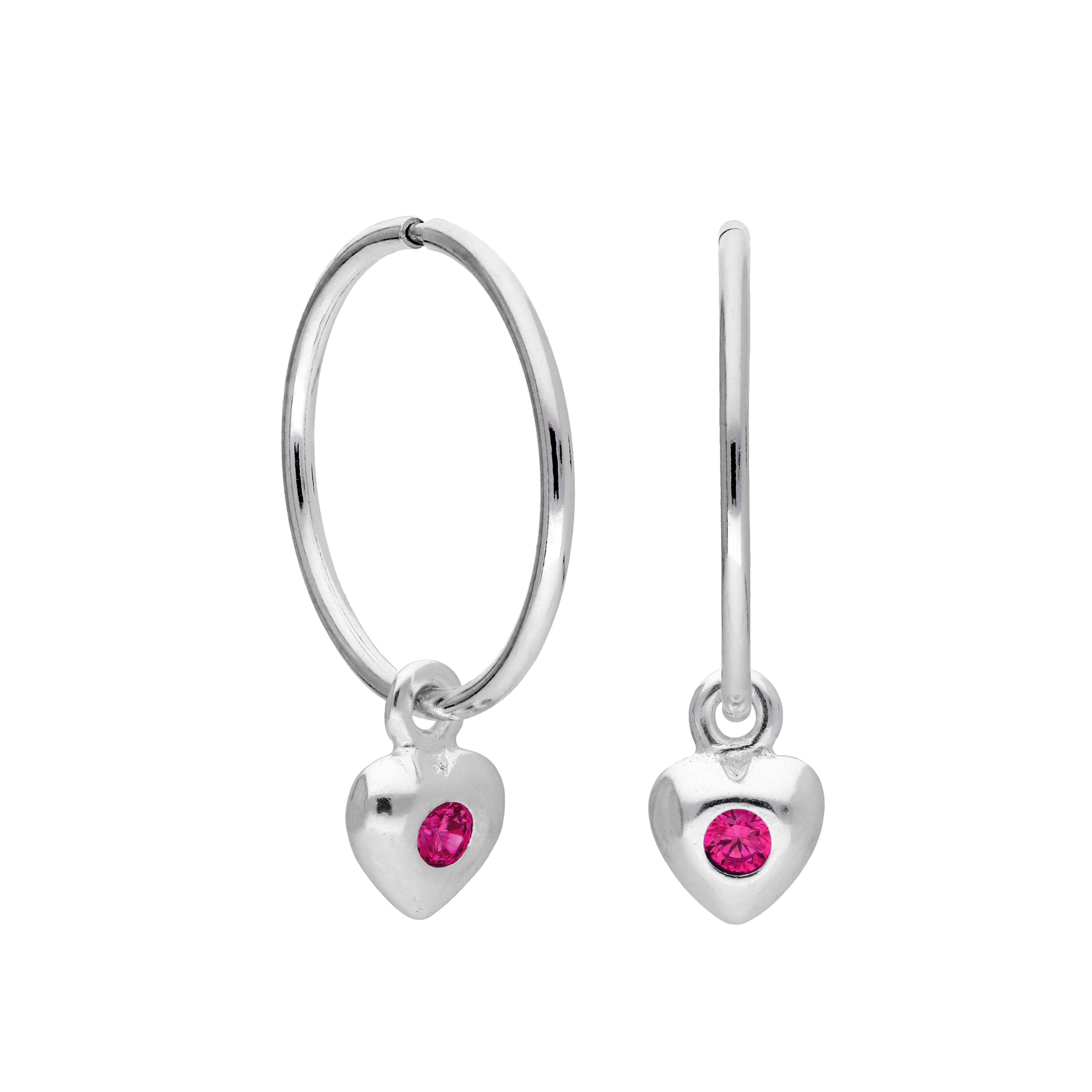 Sterlingsilber CZ Kristall Geburtsstein Herz 10 - 22 mm Schläfer Creolen Ohrringe