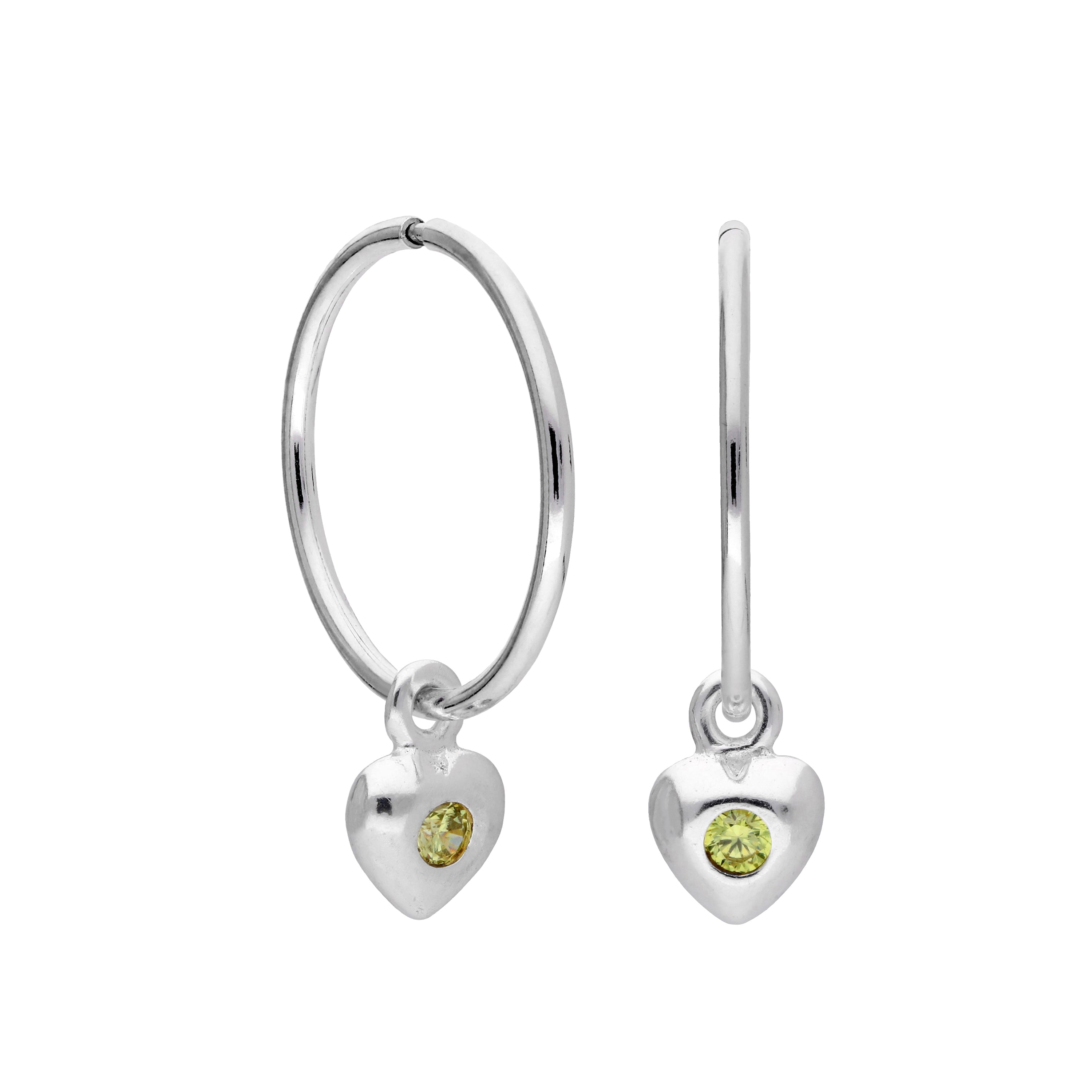 Sterlingsilber CZ Kristall Geburtsstein Herz 10 - 22 mm Schläfer Creolen Ohrringe
