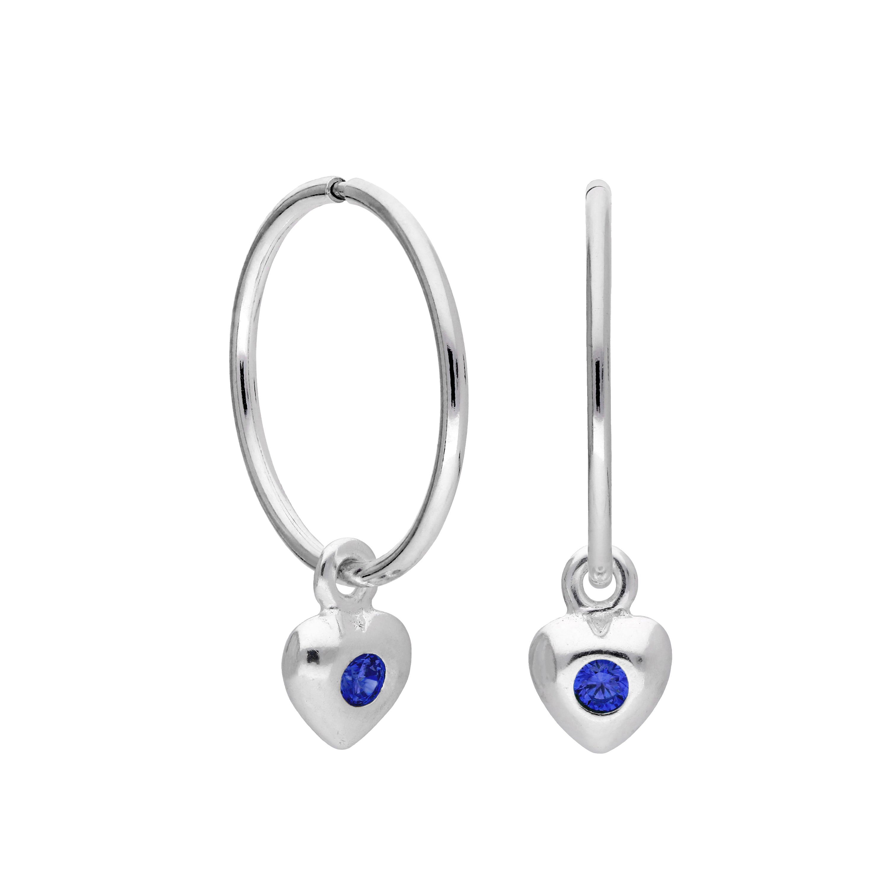 Sterlingsilber CZ Kristall Geburtsstein Herz 10 - 22 mm Schläfer Creolen Ohrringe