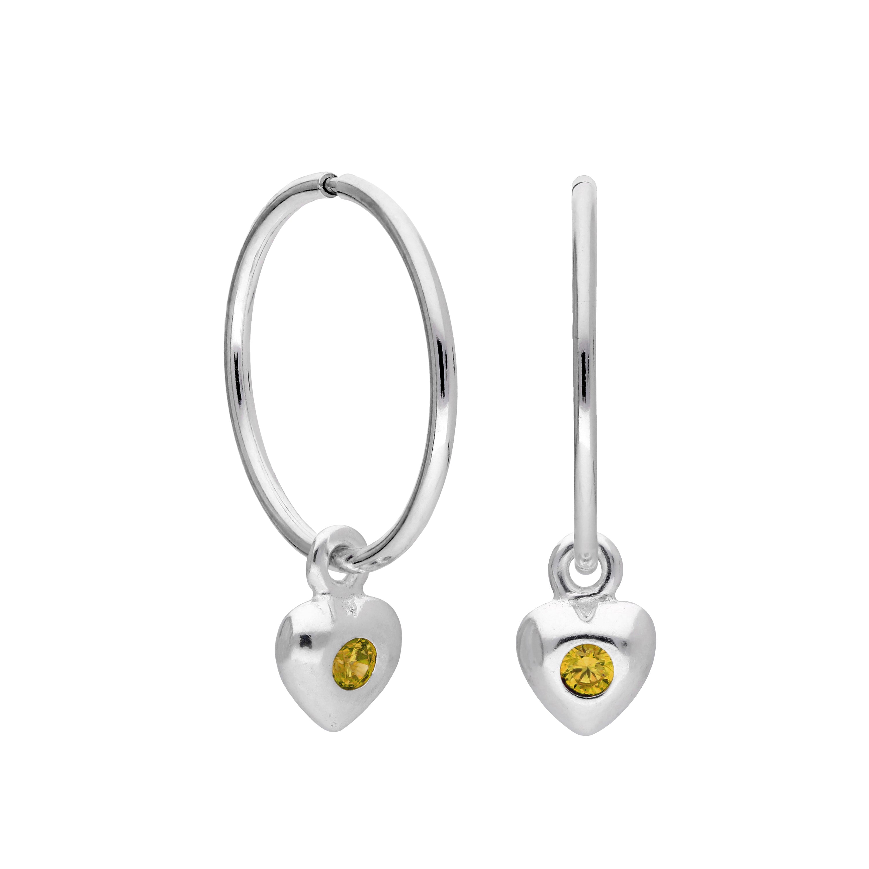Sterlingsilber CZ Kristall Geburtsstein Herz 10 - 22 mm Schläfer Creolen Ohrringe