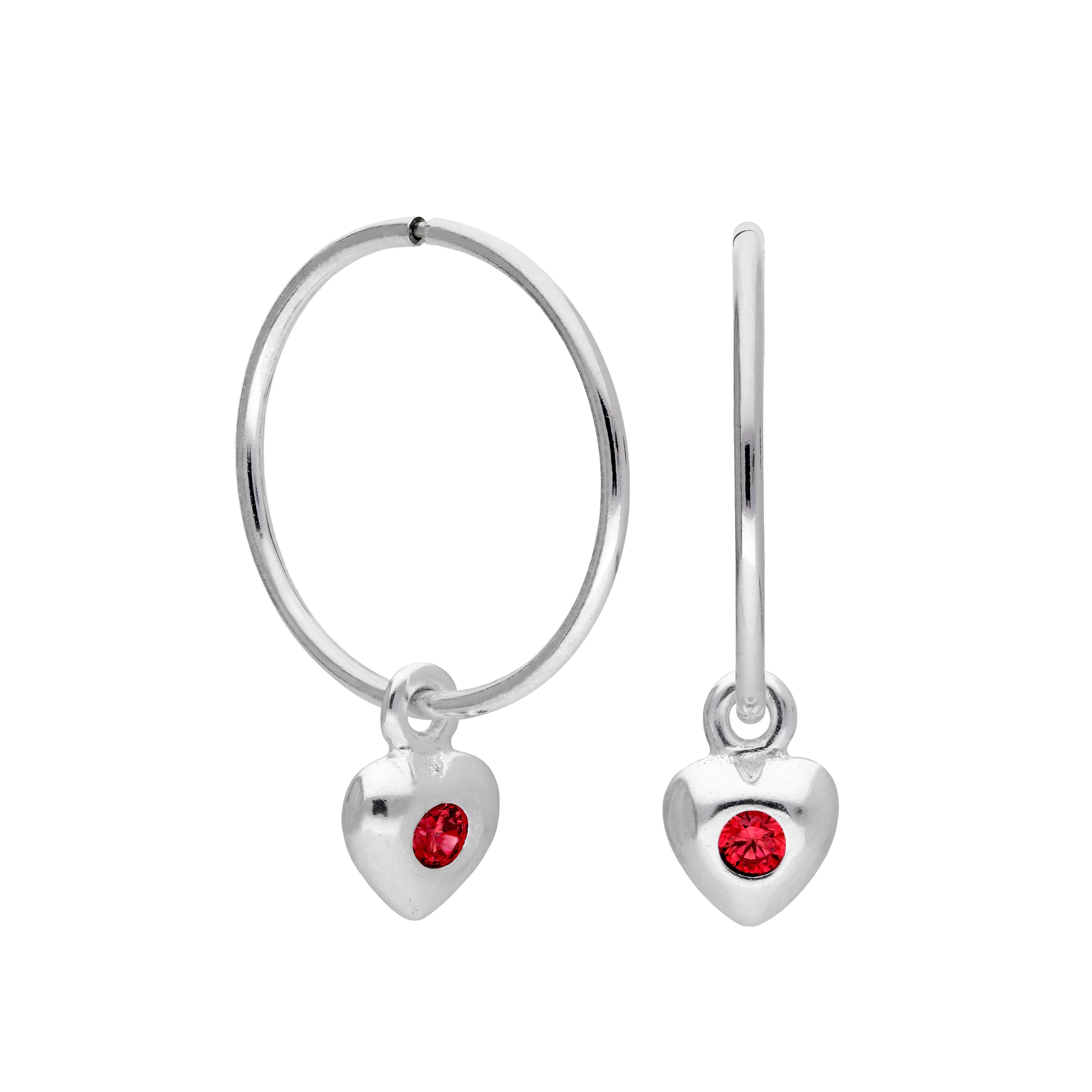 Sterlingsilber CZ Kristall Geburtsstein Herz 10 - 22 mm Schläfer Creolen Ohrringe