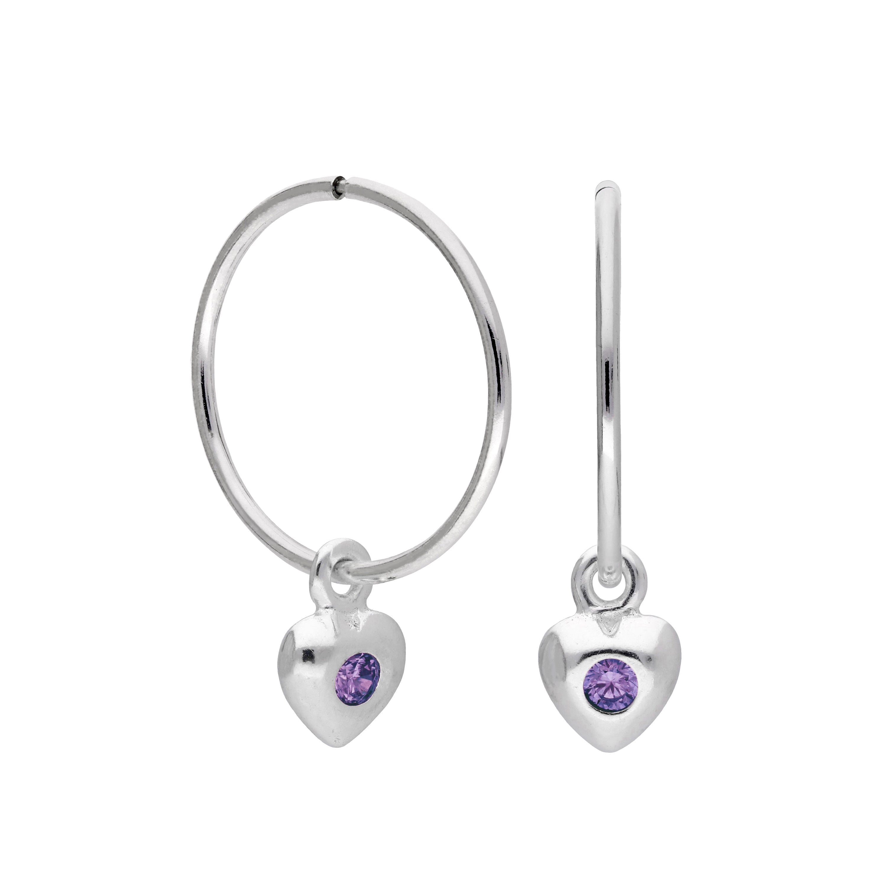 Sterlingsilber CZ Kristall Geburtsstein Herz 10 - 22 mm Schläfer Creolen Ohrringe
