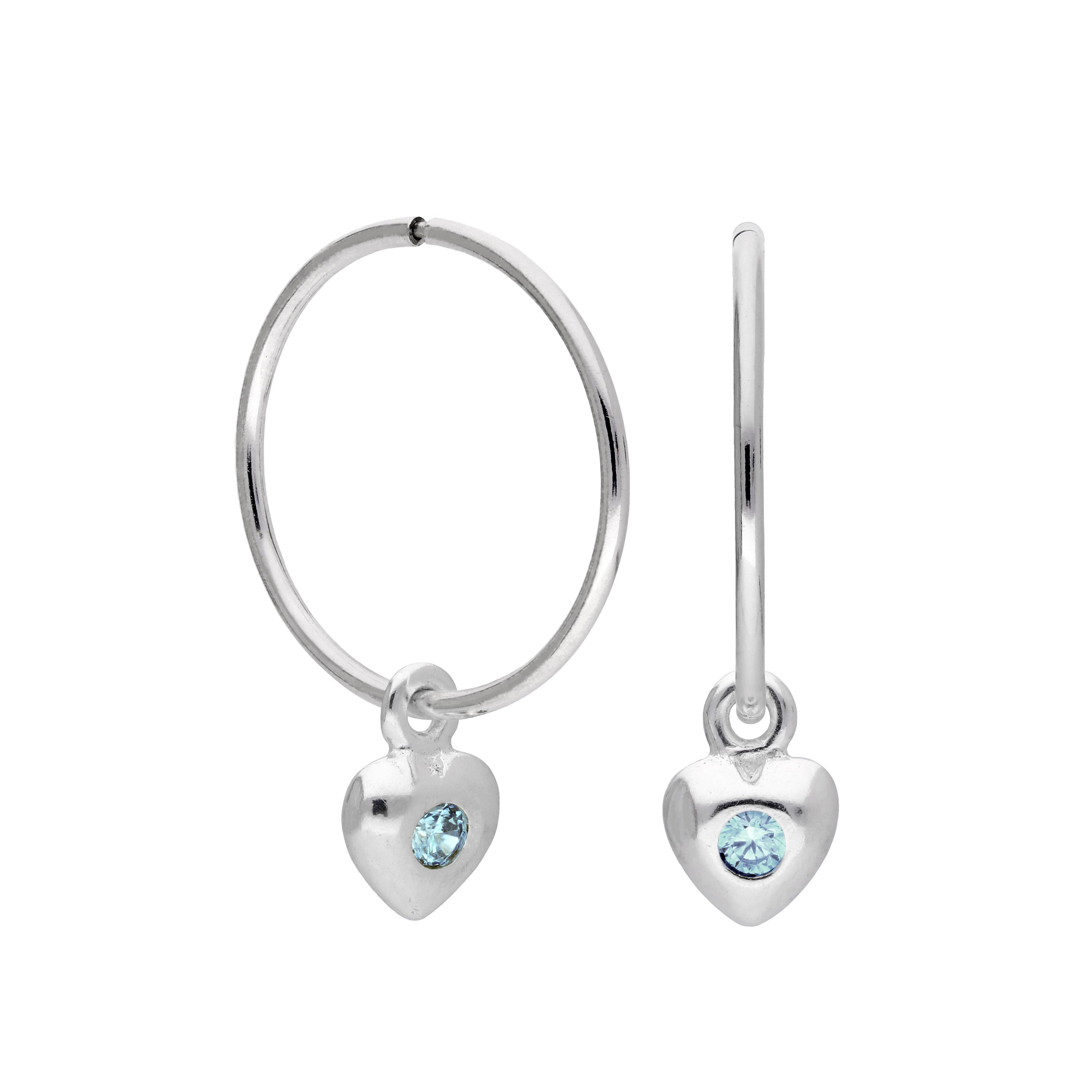 Sterlingsilber CZ Kristall Geburtsstein Herz 10 - 22 mm Schläfer Creolen Ohrringe