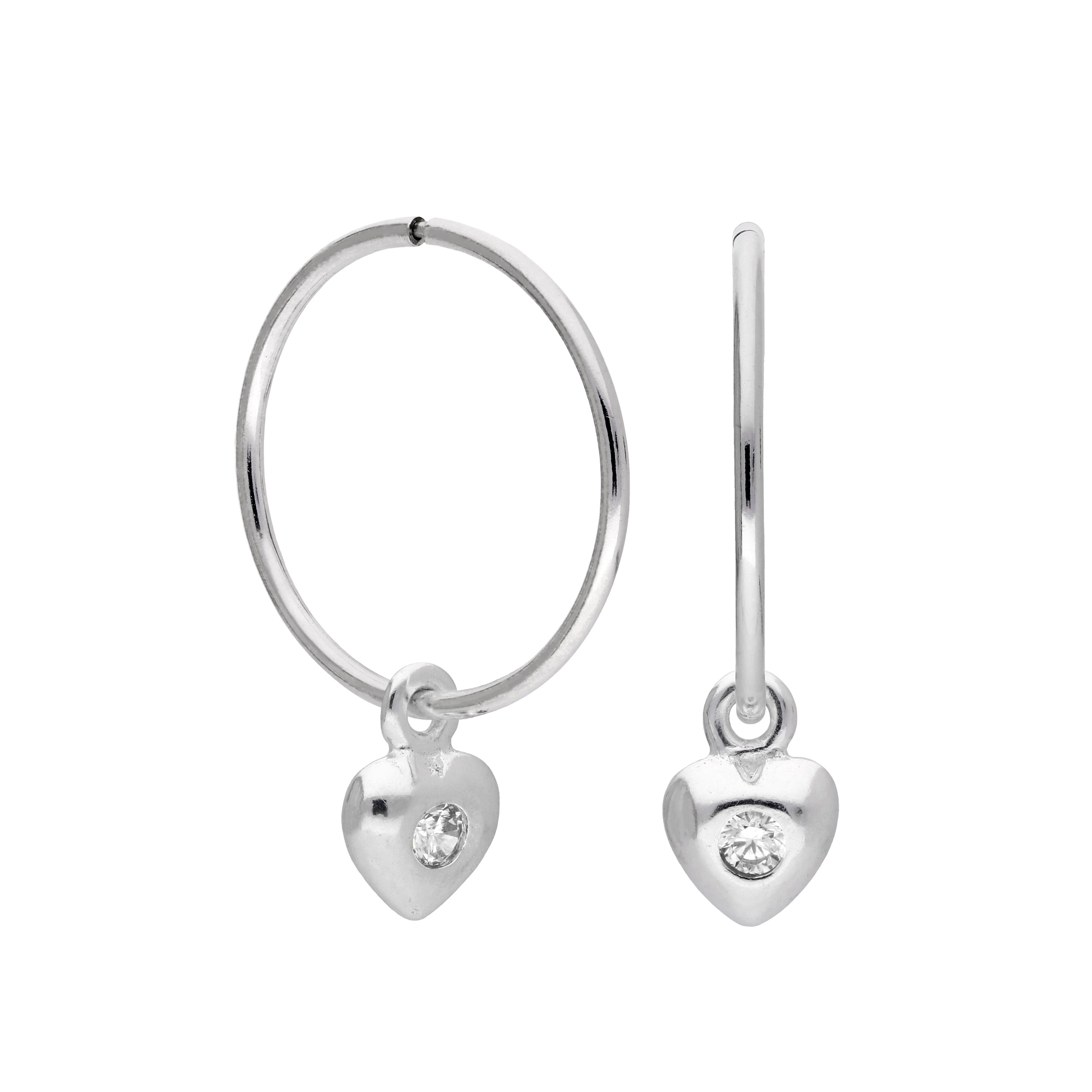 Sterlingsilber CZ Kristall Geburtsstein Herz 10 - 22 mm Schläfer Creolen Ohrringe