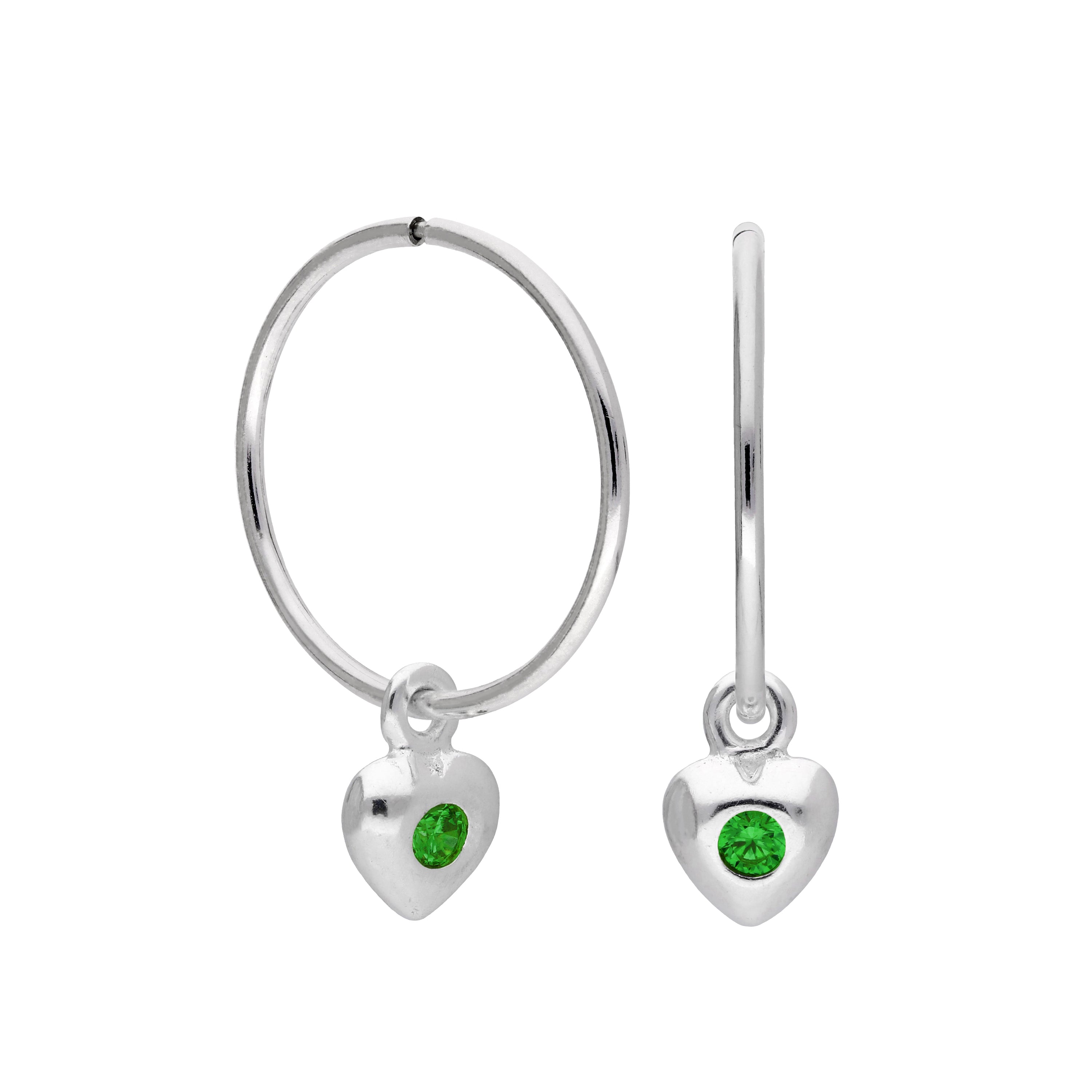Sterlingsilber CZ Kristall Geburtsstein Herz 10 - 22 mm Schläfer Creolen Ohrringe