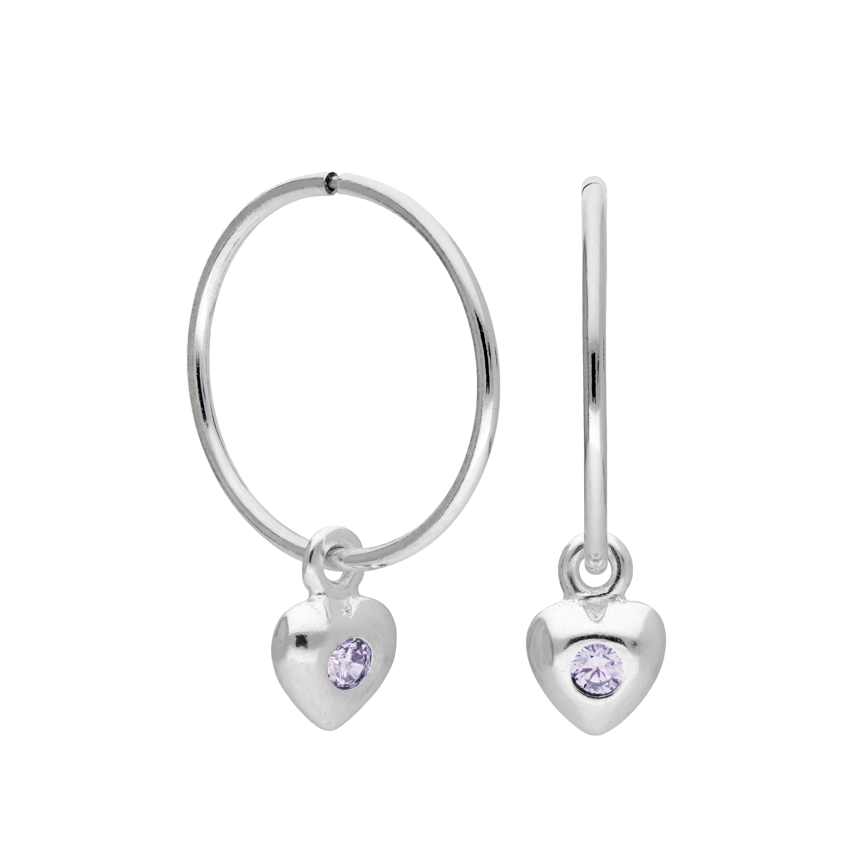 Sterlingsilber CZ Kristall Geburtsstein Herz 10 - 22 mm Schläfer Creolen Ohrringe