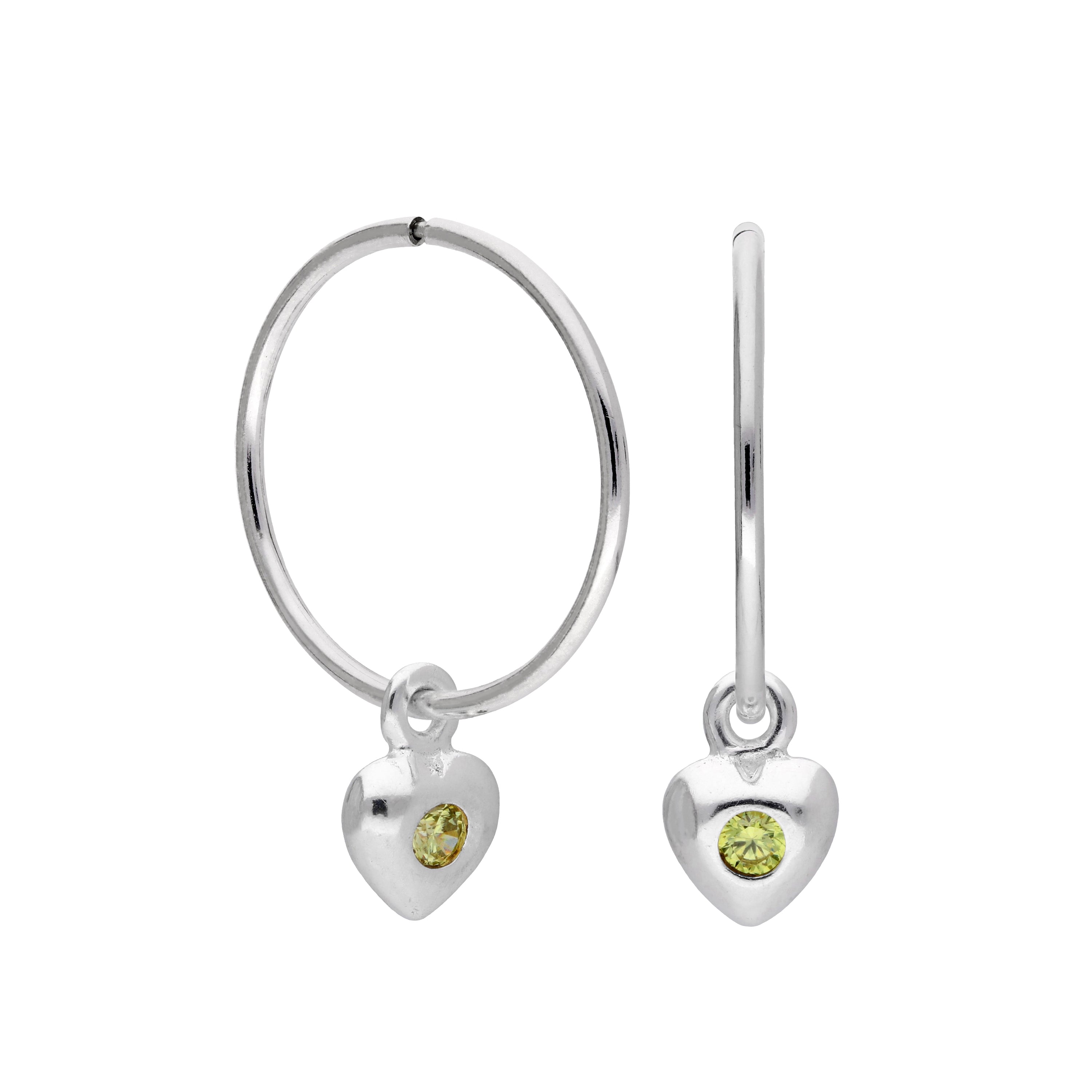 Sterlingsilber CZ Kristall Geburtsstein Herz 10 - 22 mm Schläfer Creolen Ohrringe