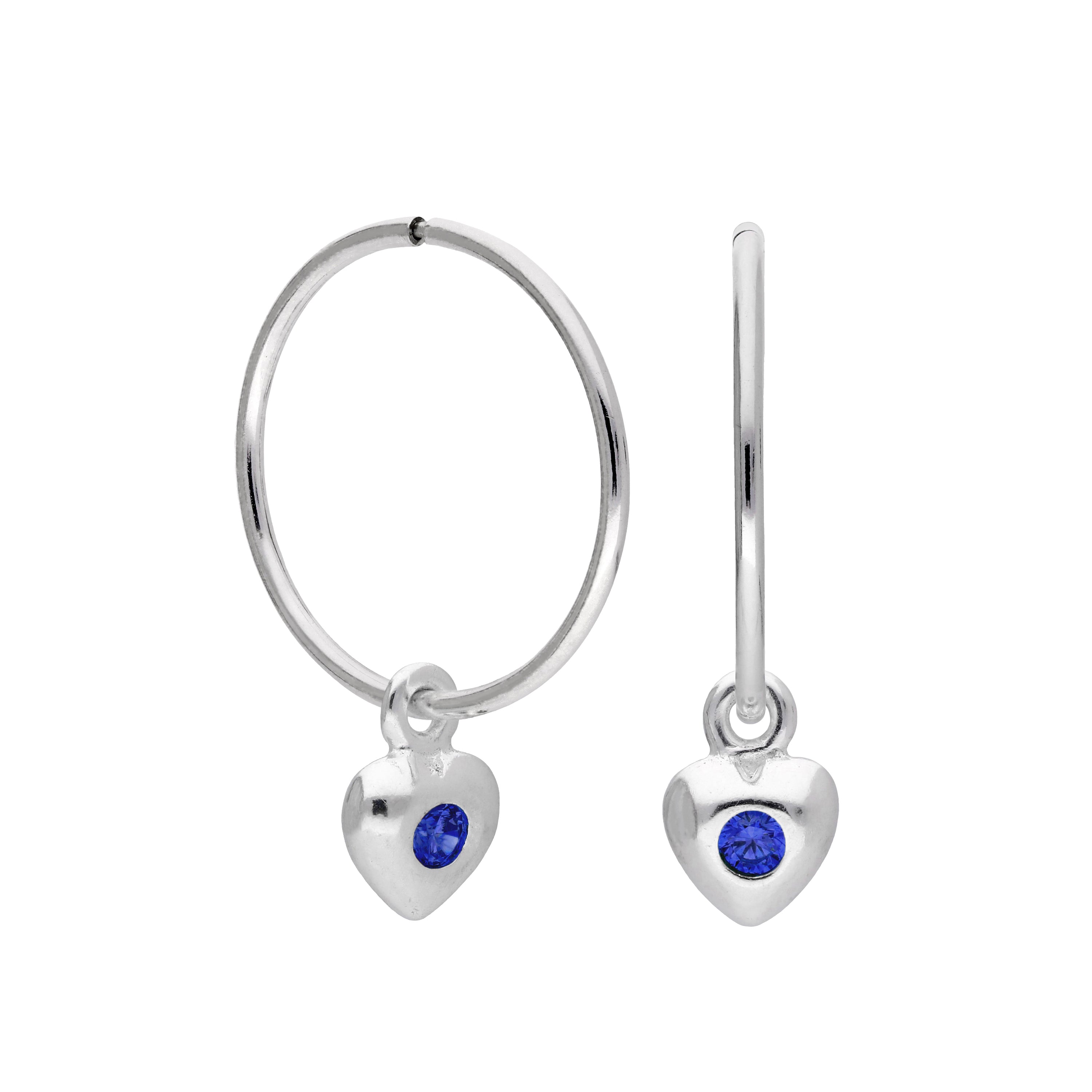Sterlingsilber CZ Kristall Geburtsstein Herz 10 - 22 mm Schläfer Creolen Ohrringe