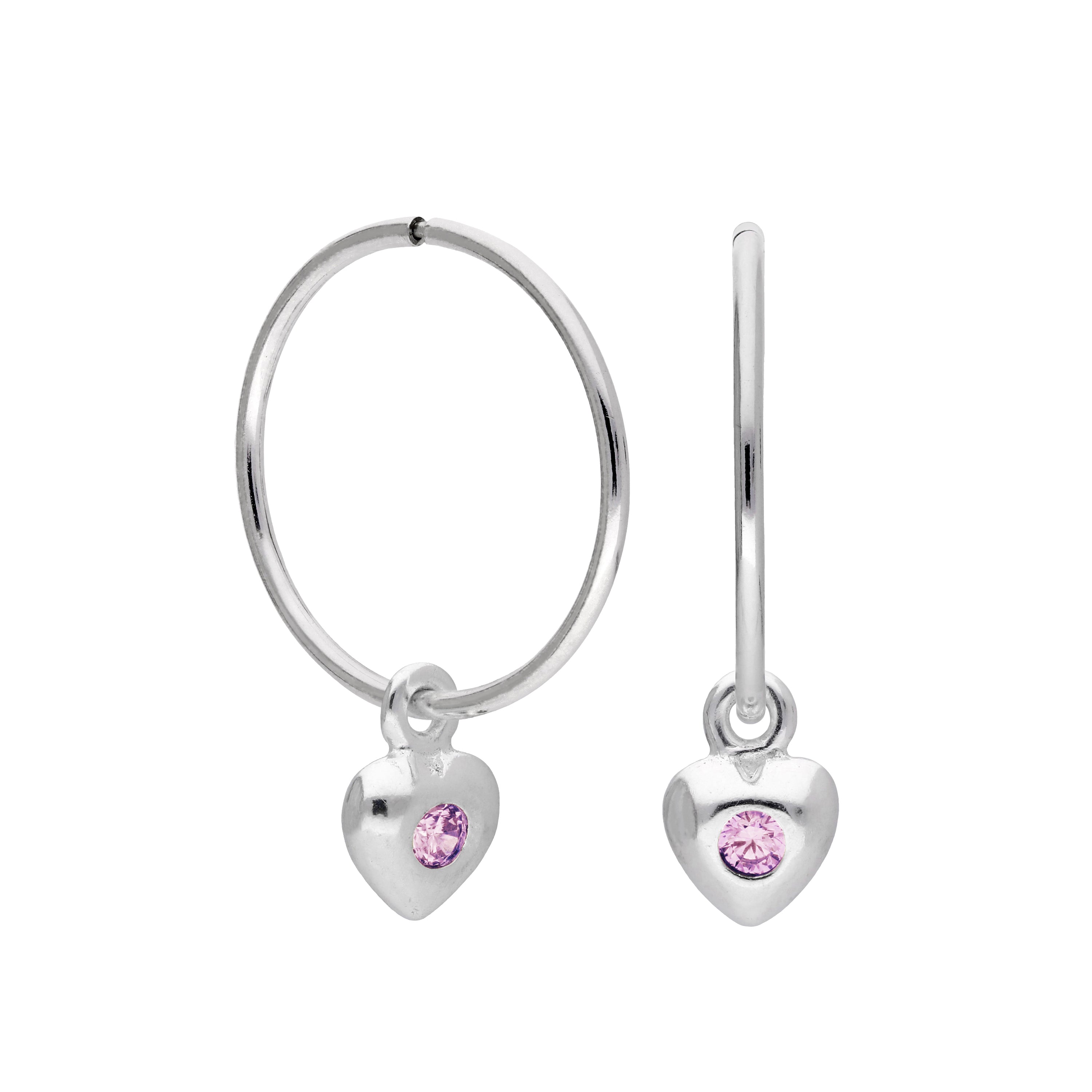 Sterlingsilber CZ Kristall Geburtsstein Herz 10 - 22 mm Schläfer Creolen Ohrringe