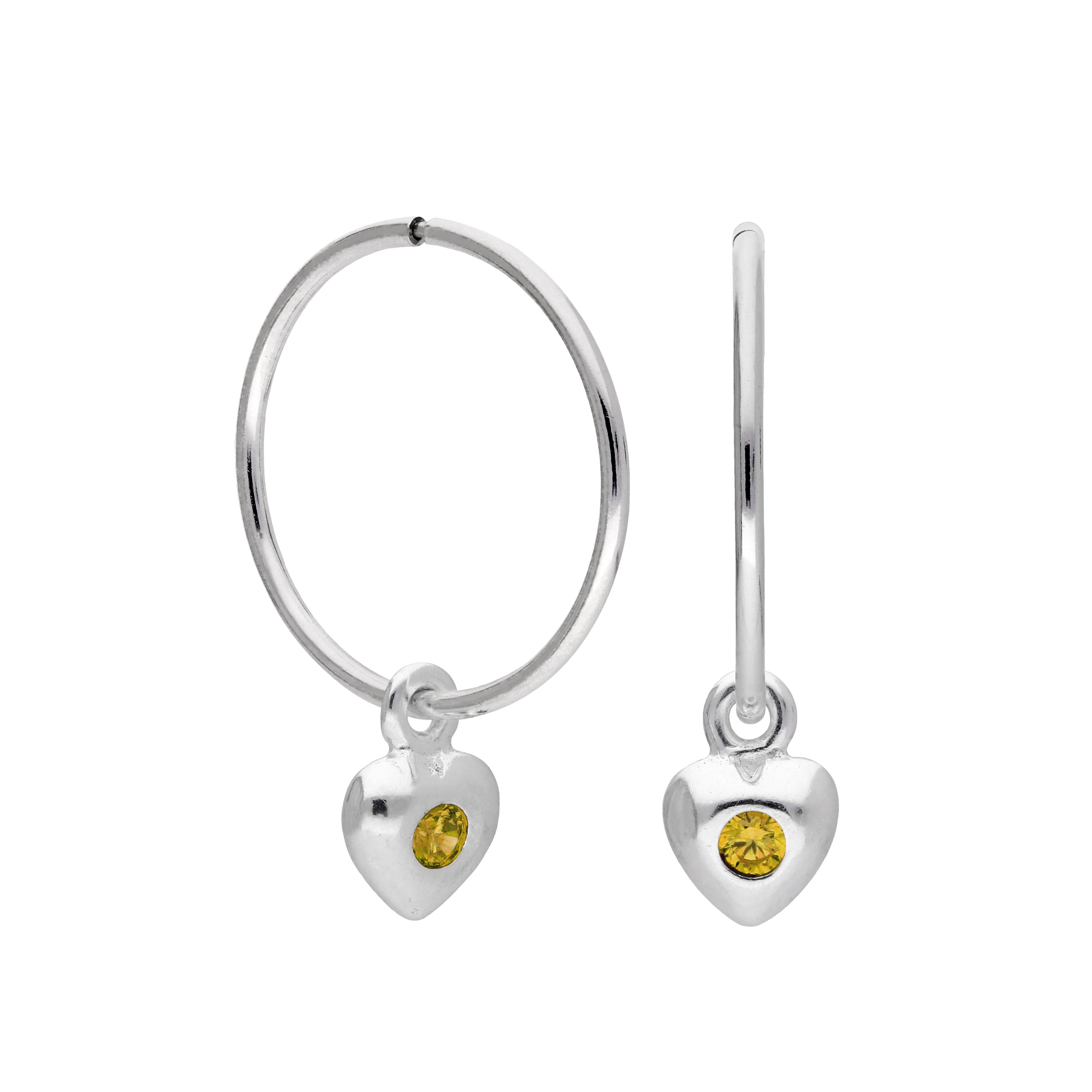 Sterlingsilber CZ Kristall Geburtsstein Herz 10 - 22 mm Schläfer Creolen Ohrringe