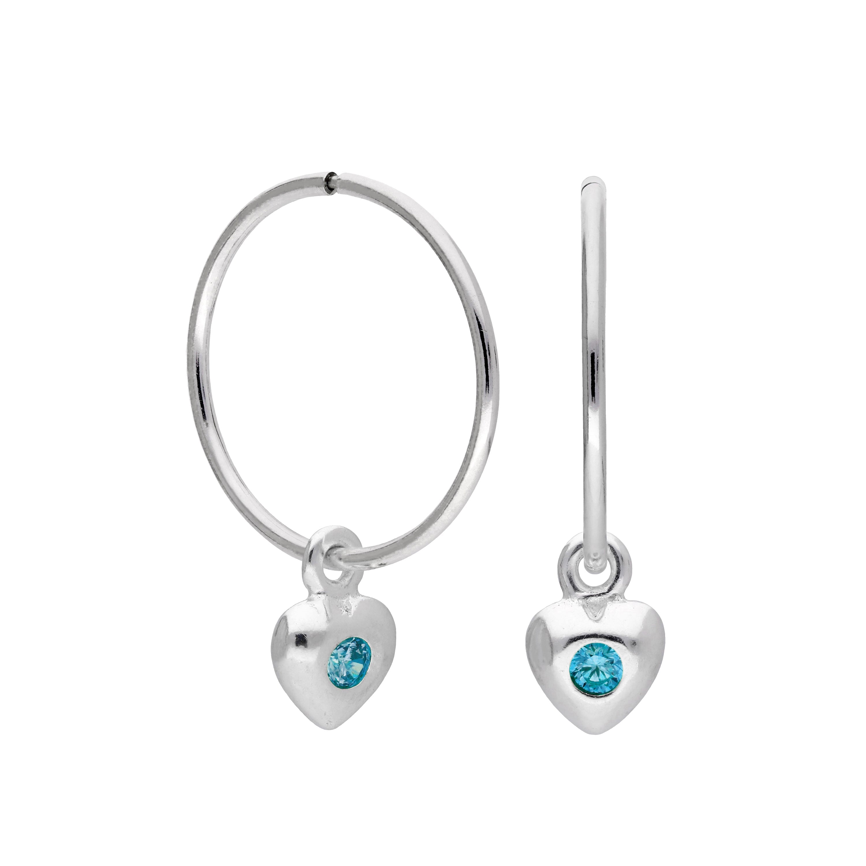 Sterlingsilber CZ Kristall Geburtsstein Herz 10 - 22 mm Schläfer Creolen Ohrringe