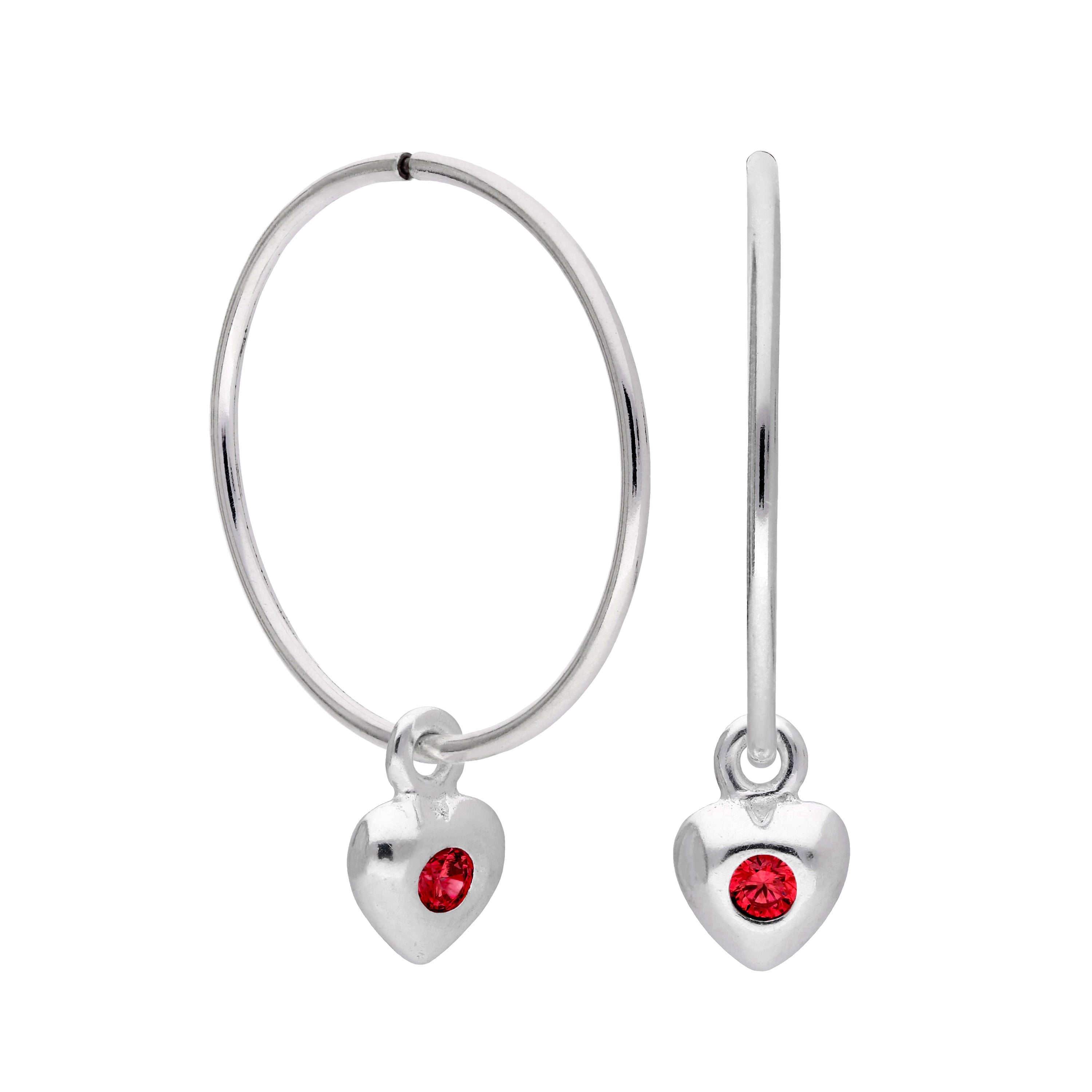 Sterlingsilber CZ Kristall Geburtsstein Herz 10 - 22 mm Schläfer Creolen Ohrringe