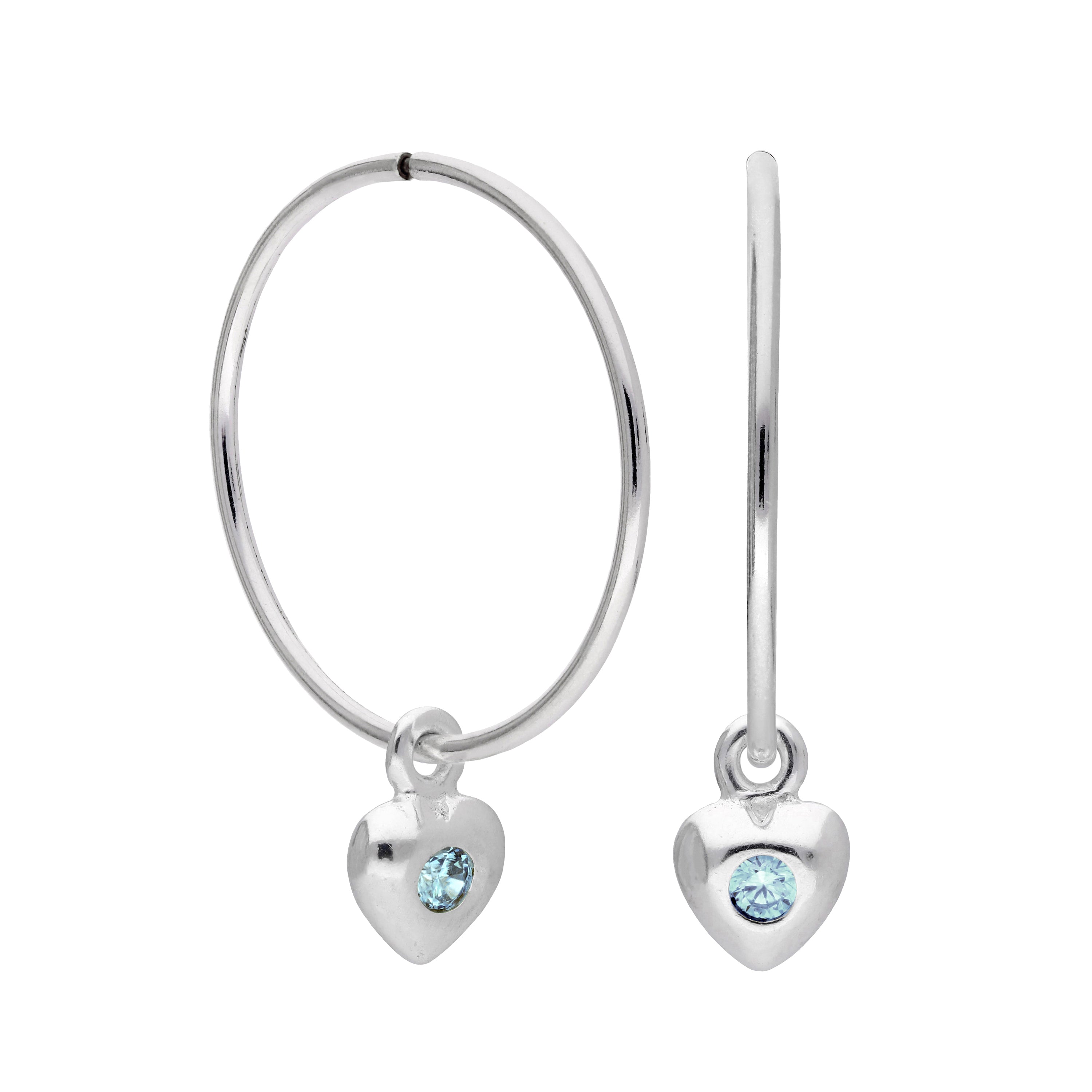 Sterlingsilber CZ Kristall Geburtsstein Herz 10 - 22 mm Schläfer Creolen Ohrringe