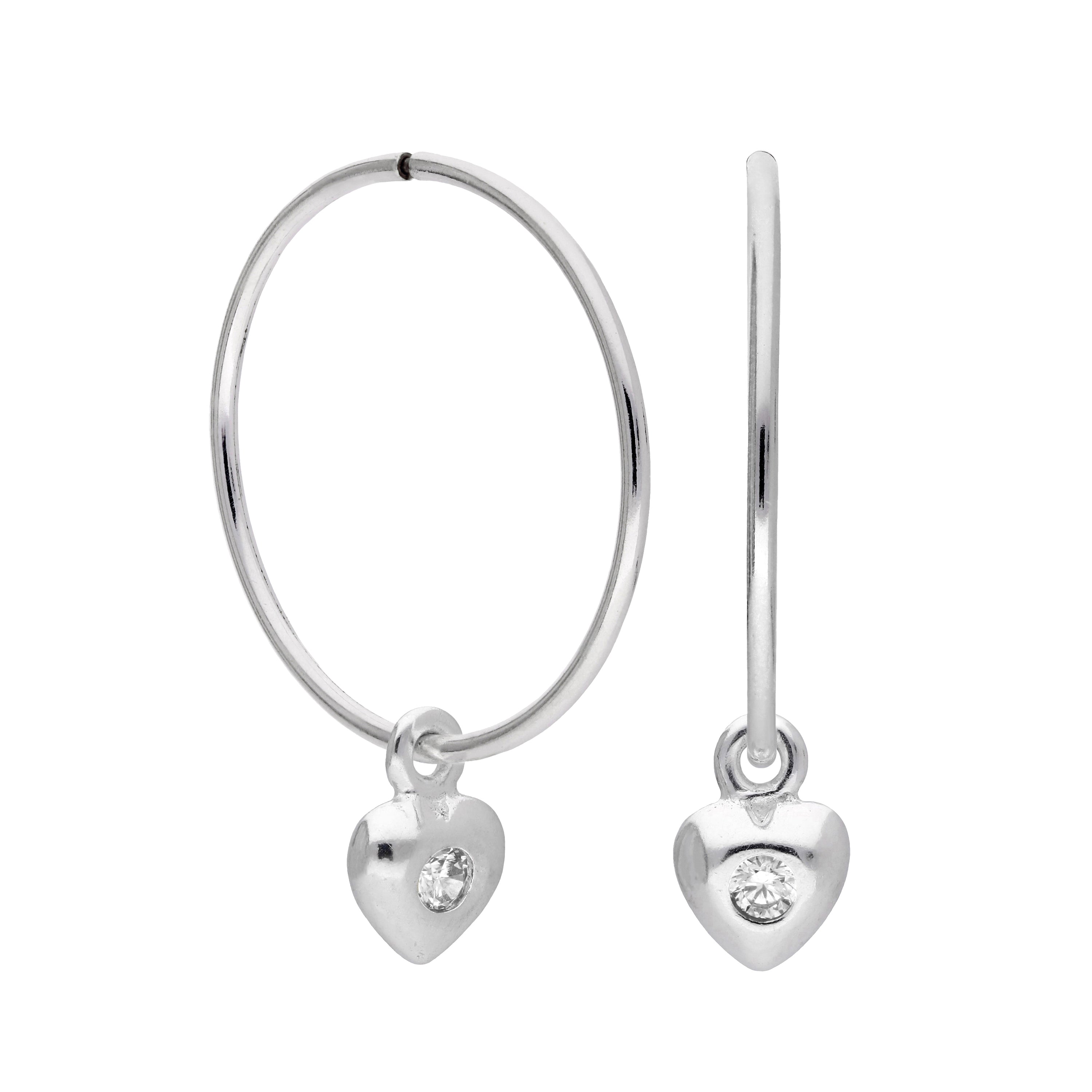 Sterlingsilber CZ Kristall Geburtsstein Herz 10 - 22 mm Schläfer Creolen Ohrringe