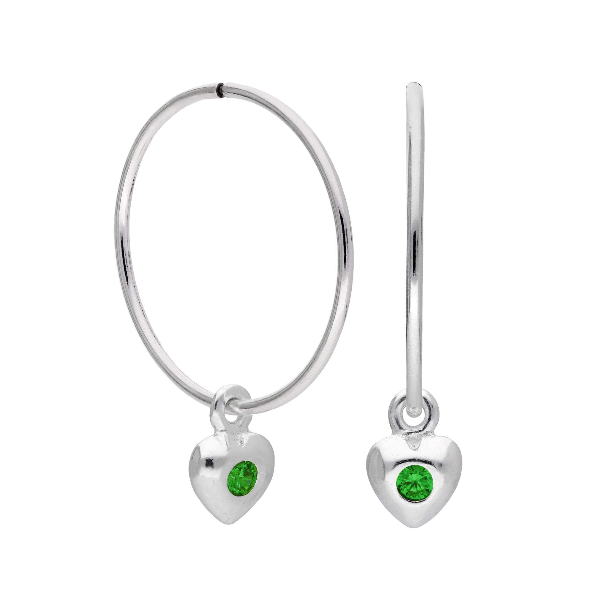 Sterlingsilber CZ Kristall Geburtsstein Herz 10 - 22 mm Schläfer Creolen Ohrringe