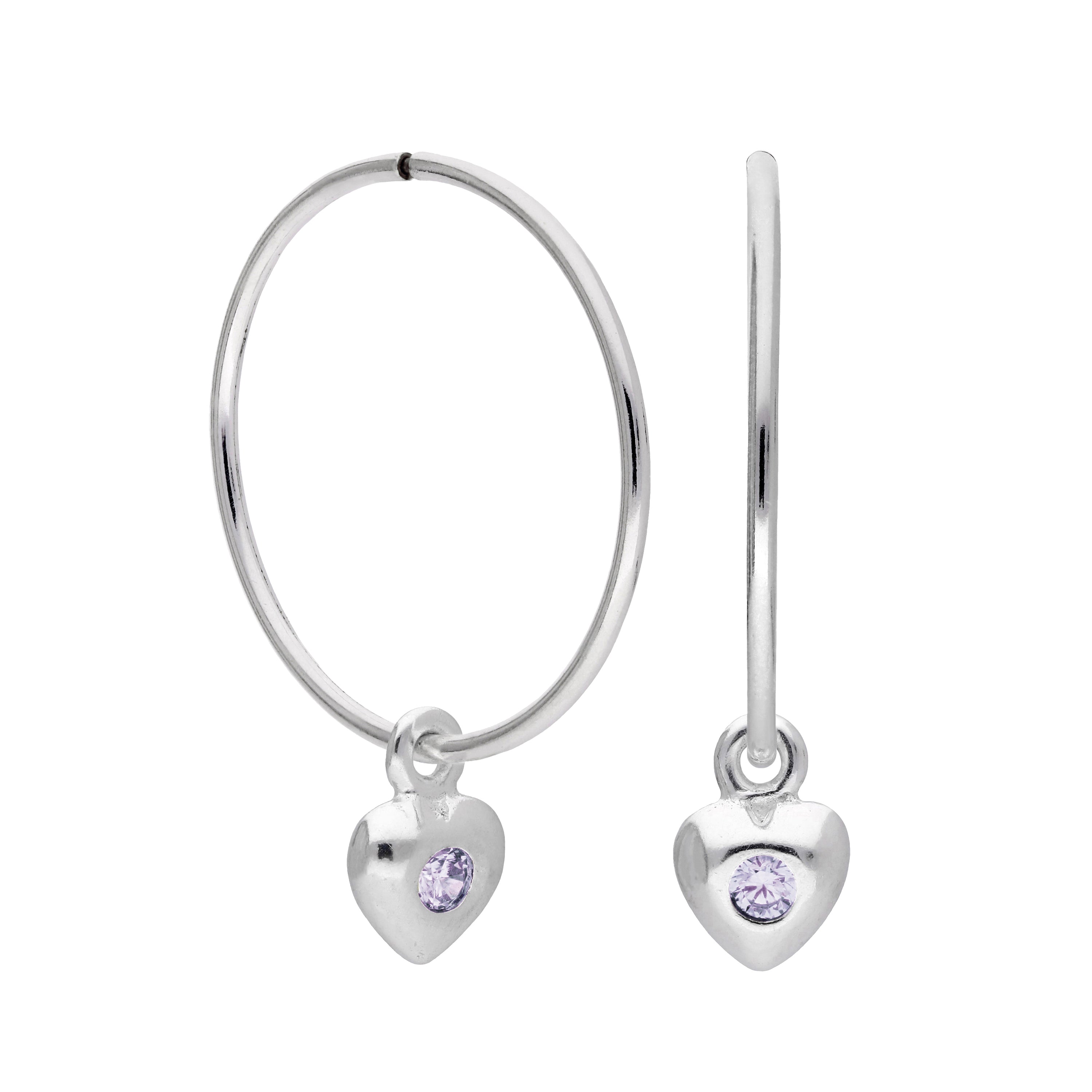 Sterlingsilber CZ Kristall Geburtsstein Herz 10 - 22 mm Schläfer Creolen Ohrringe