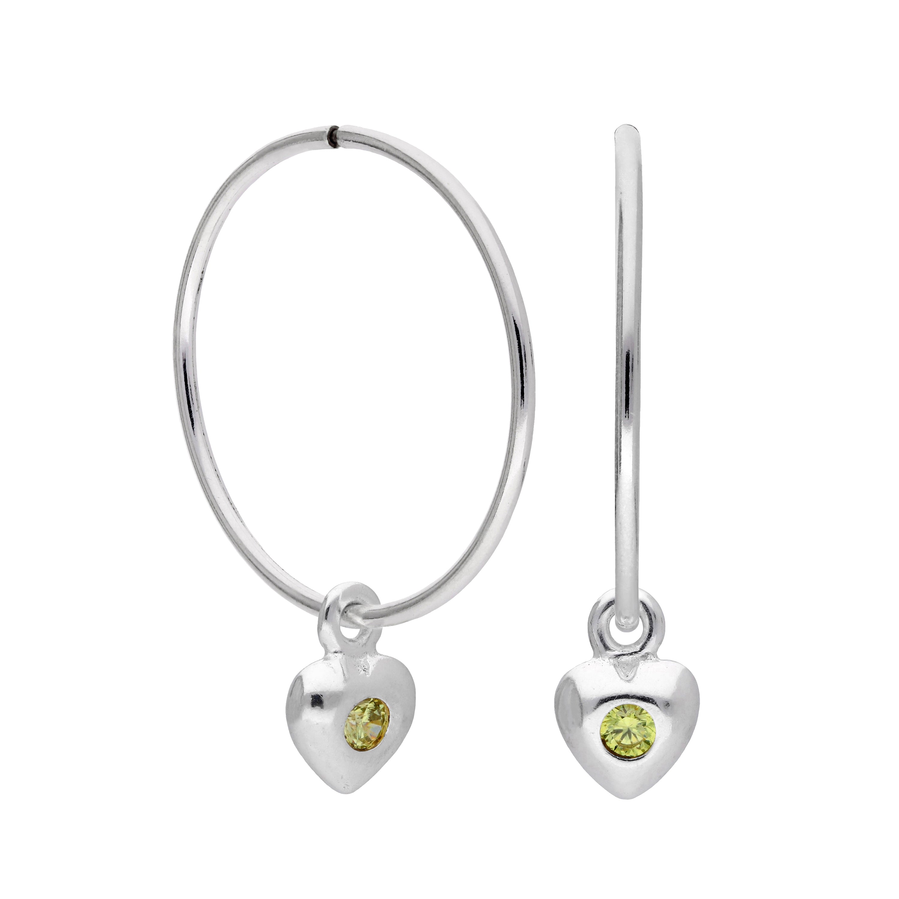 Sterlingsilber CZ Kristall Geburtsstein Herz 10 - 22 mm Schläfer Creolen Ohrringe
