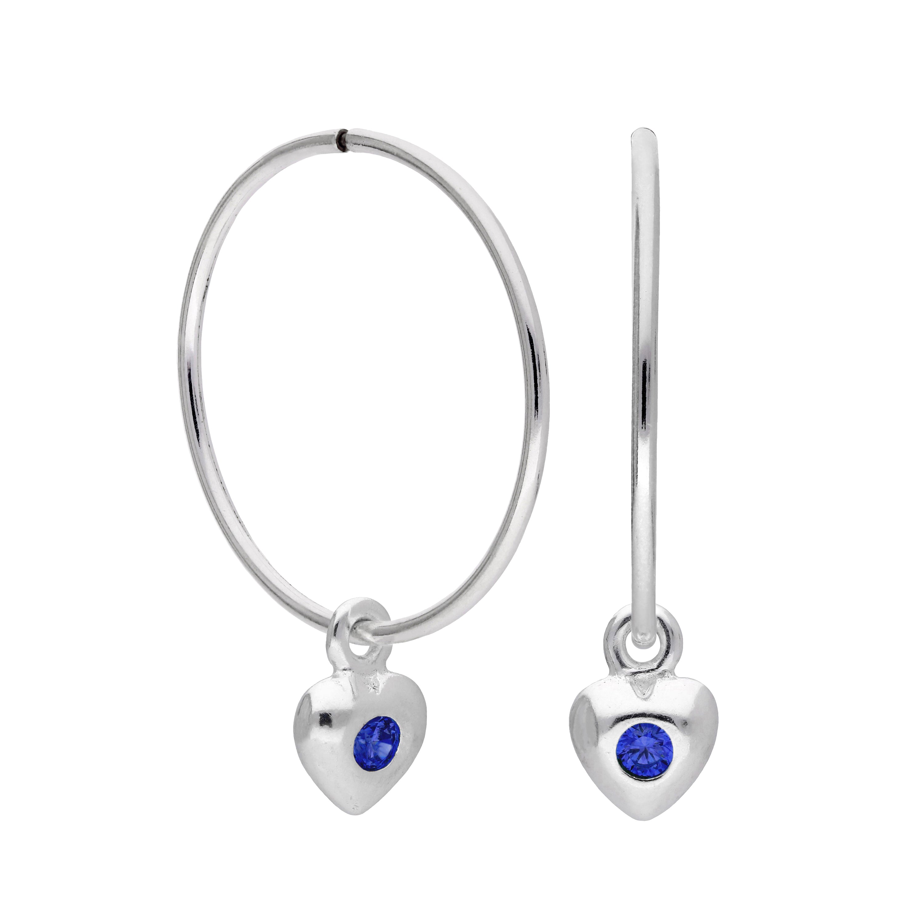 Sterlingsilber CZ Kristall Geburtsstein Herz 10 - 22 mm Schläfer Creolen Ohrringe