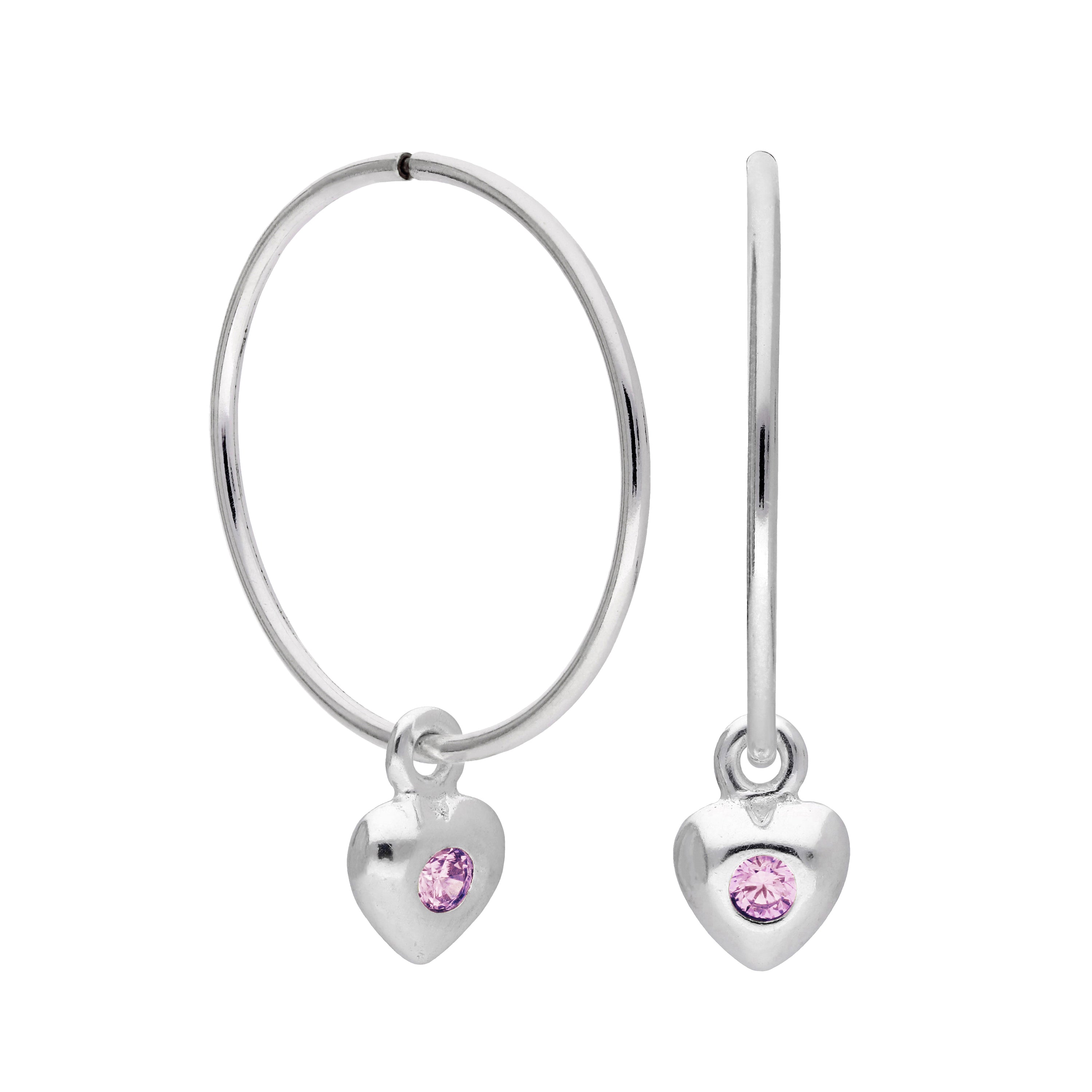Sterlingsilber CZ Kristall Geburtsstein Herz 10 - 22 mm Schläfer Creolen Ohrringe