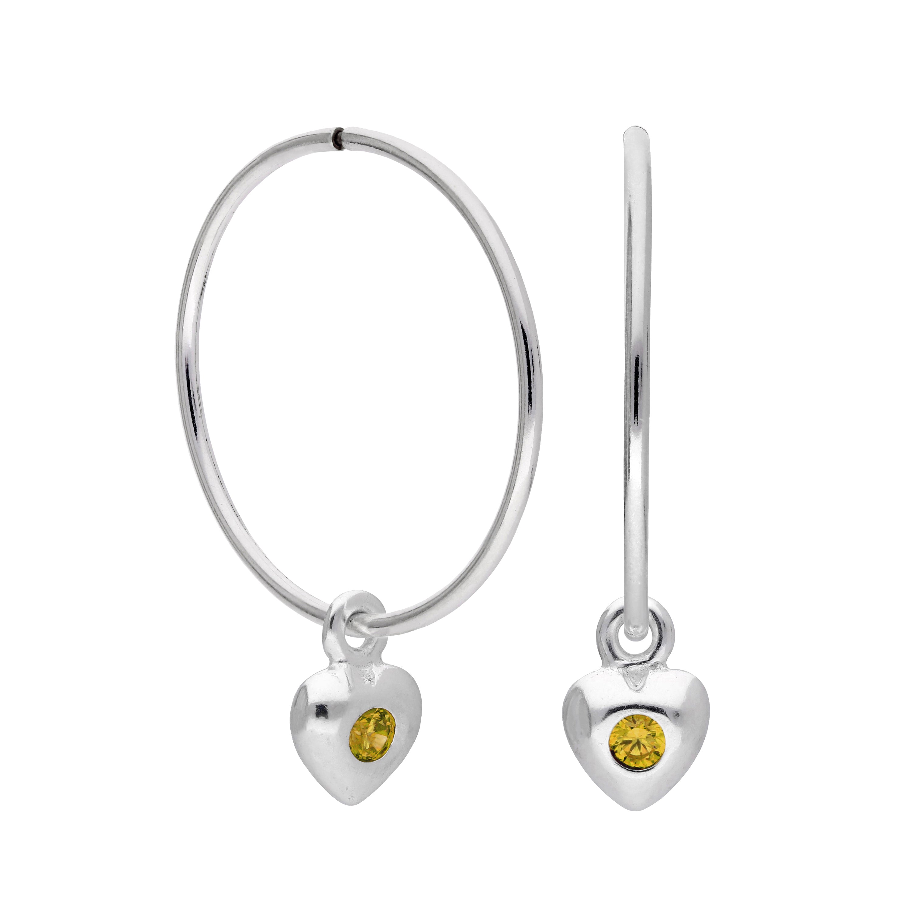 Sterlingsilber CZ Kristall Geburtsstein Herz 10 - 22 mm Schläfer Creolen Ohrringe