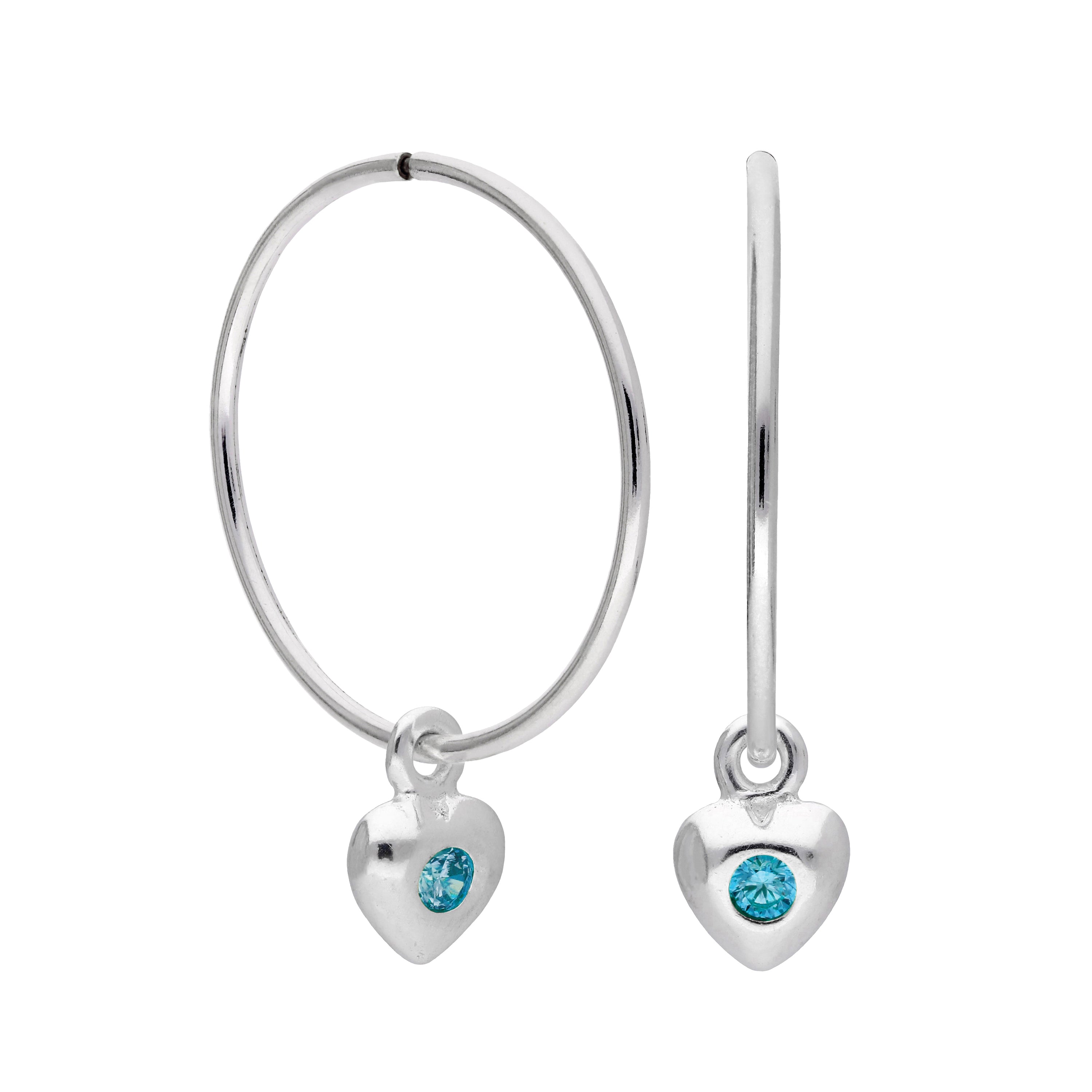 Sterlingsilber CZ Kristall Geburtsstein Herz 10 - 22 mm Schläfer Creolen Ohrringe