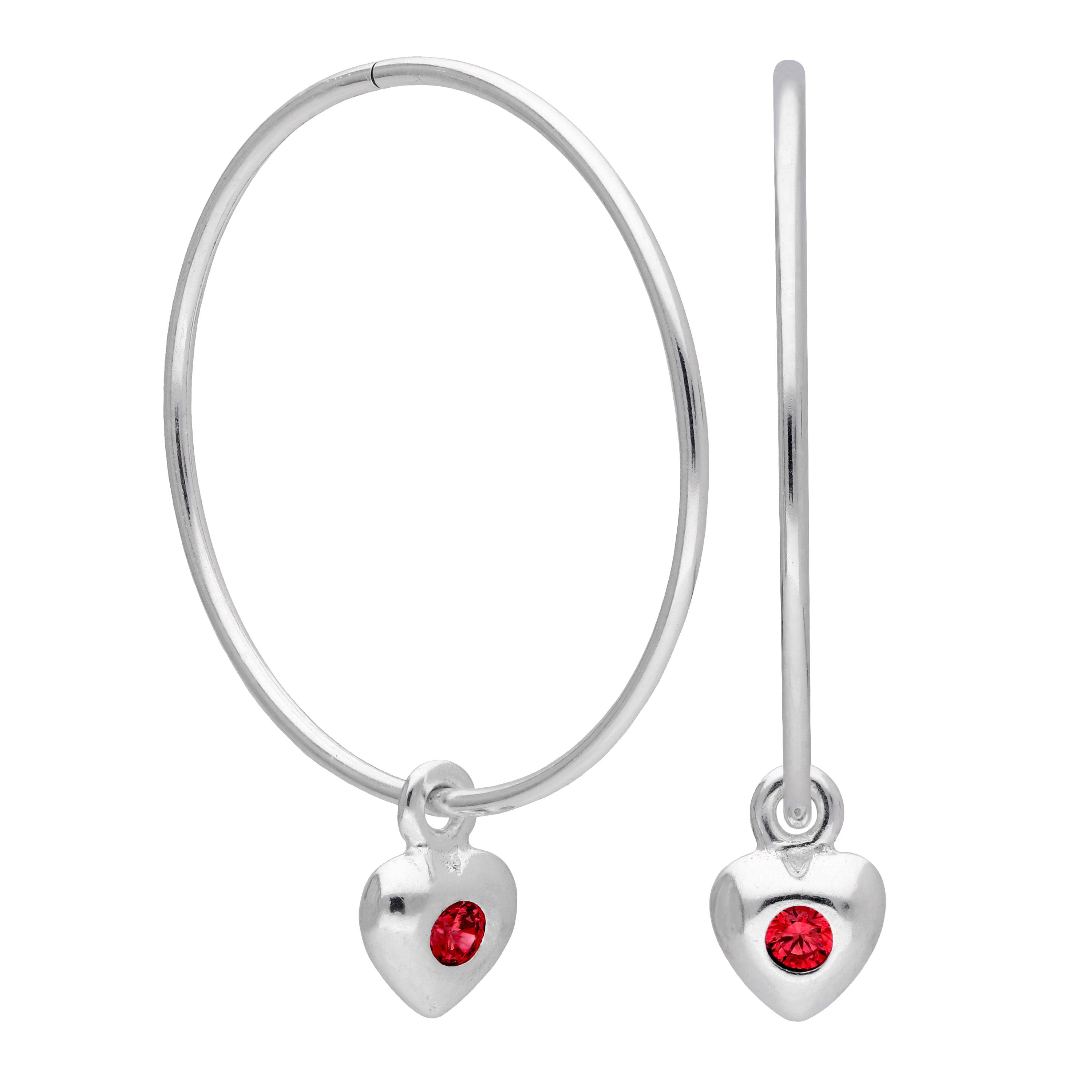 Sterlingsilber CZ Kristall Geburtsstein Herz 10 - 22 mm Schläfer Creolen Ohrringe