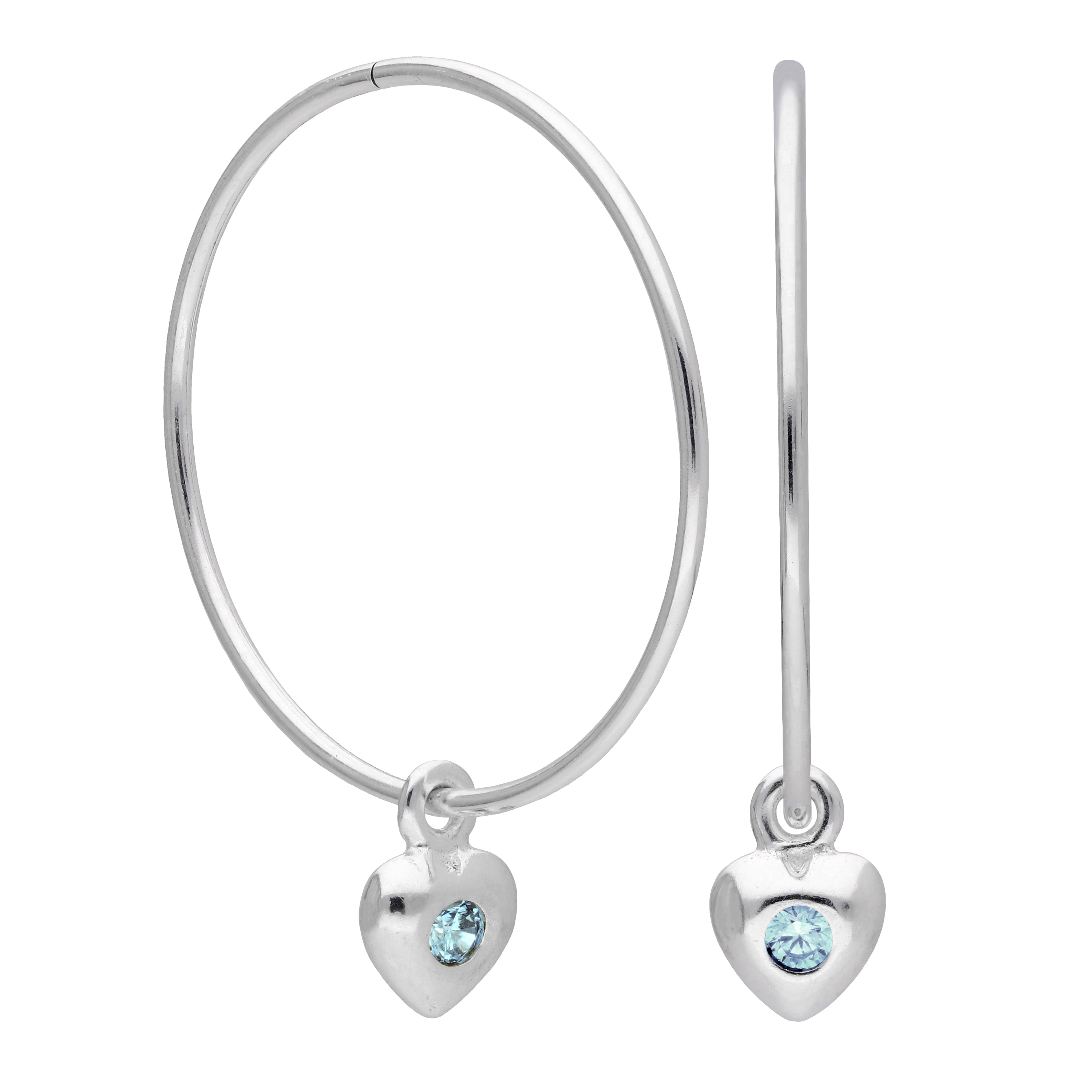Sterlingsilber CZ Kristall Geburtsstein Herz 10 - 22 mm Schläfer Creolen Ohrringe