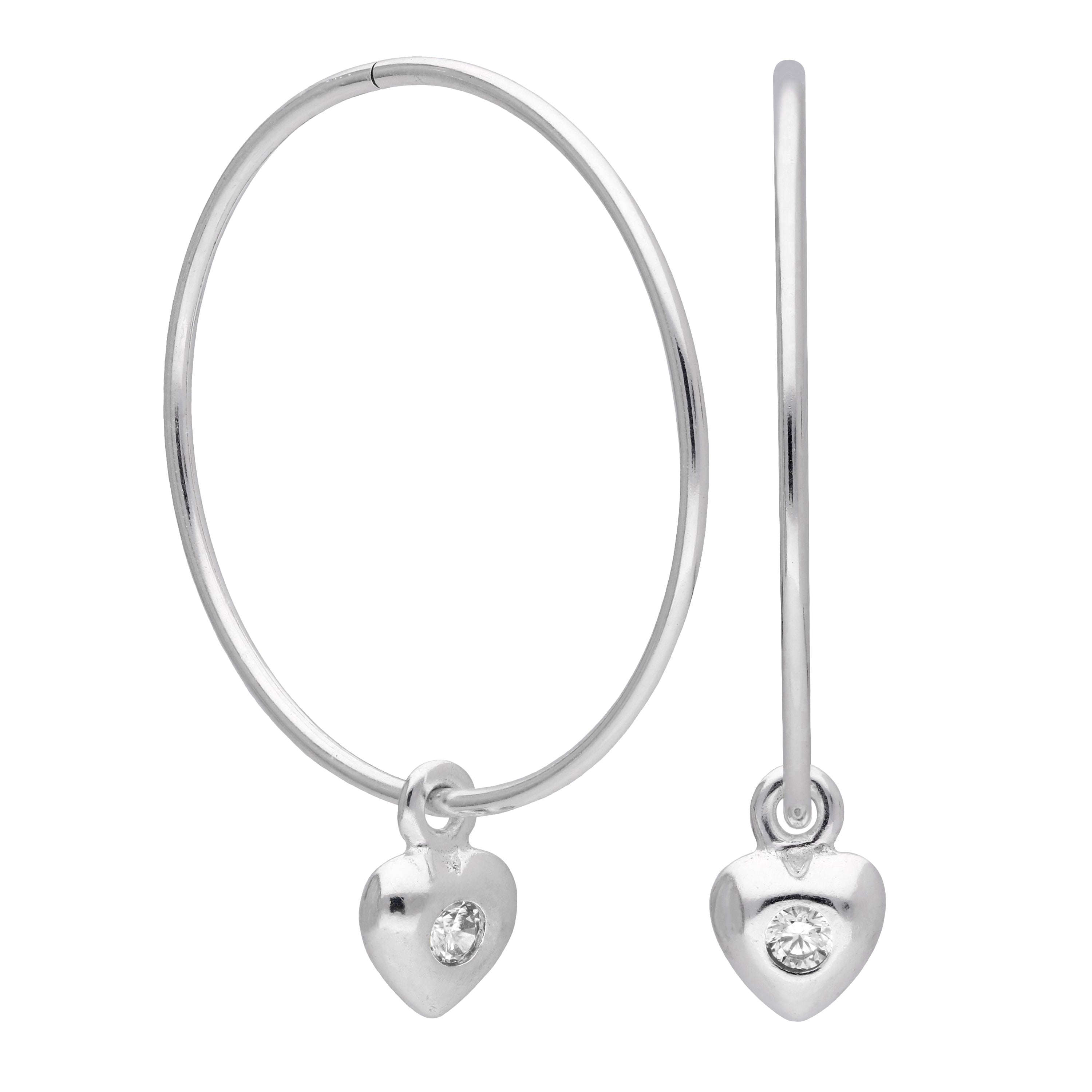 Sterlingsilber CZ Kristall Geburtsstein Herz 10 - 22 mm Schläfer Creolen Ohrringe