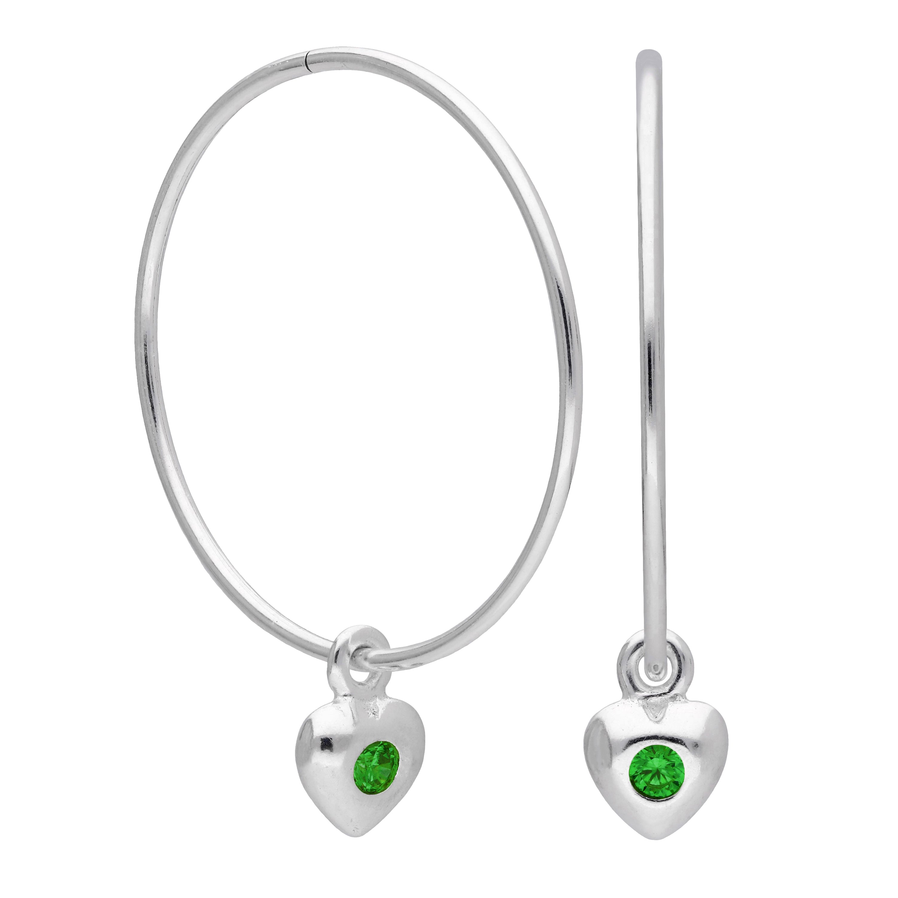 Sterlingsilber CZ Kristall Geburtsstein Herz 10 - 22 mm Schläfer Creolen Ohrringe