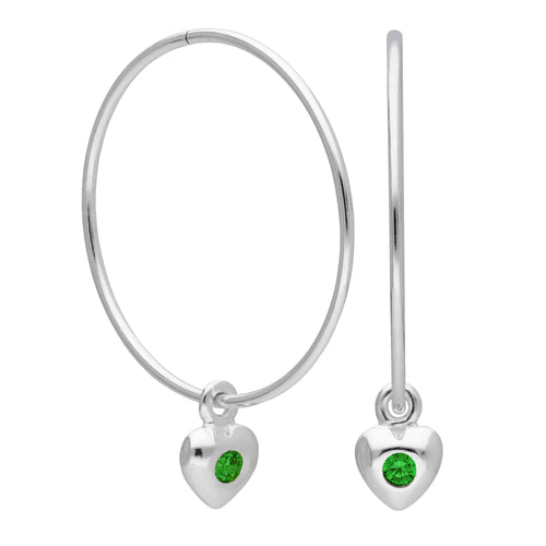 Sterlingsilber CZ Kristall Geburtsstein Herz 10 - 22 mm Schläfer Creolen Ohrringe