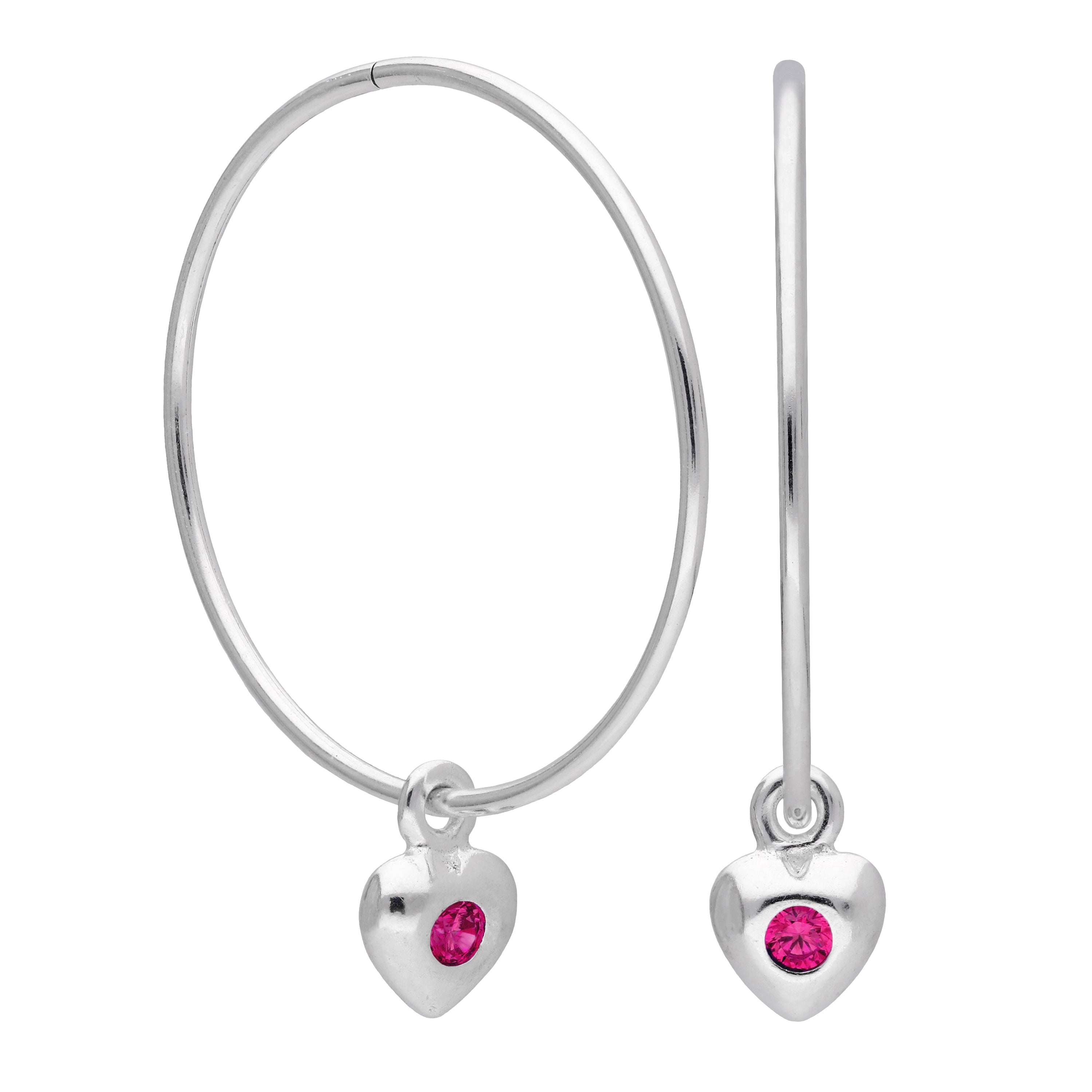 Sterlingsilber CZ Kristall Geburtsstein Herz 10 - 22 mm Schläfer Creolen Ohrringe