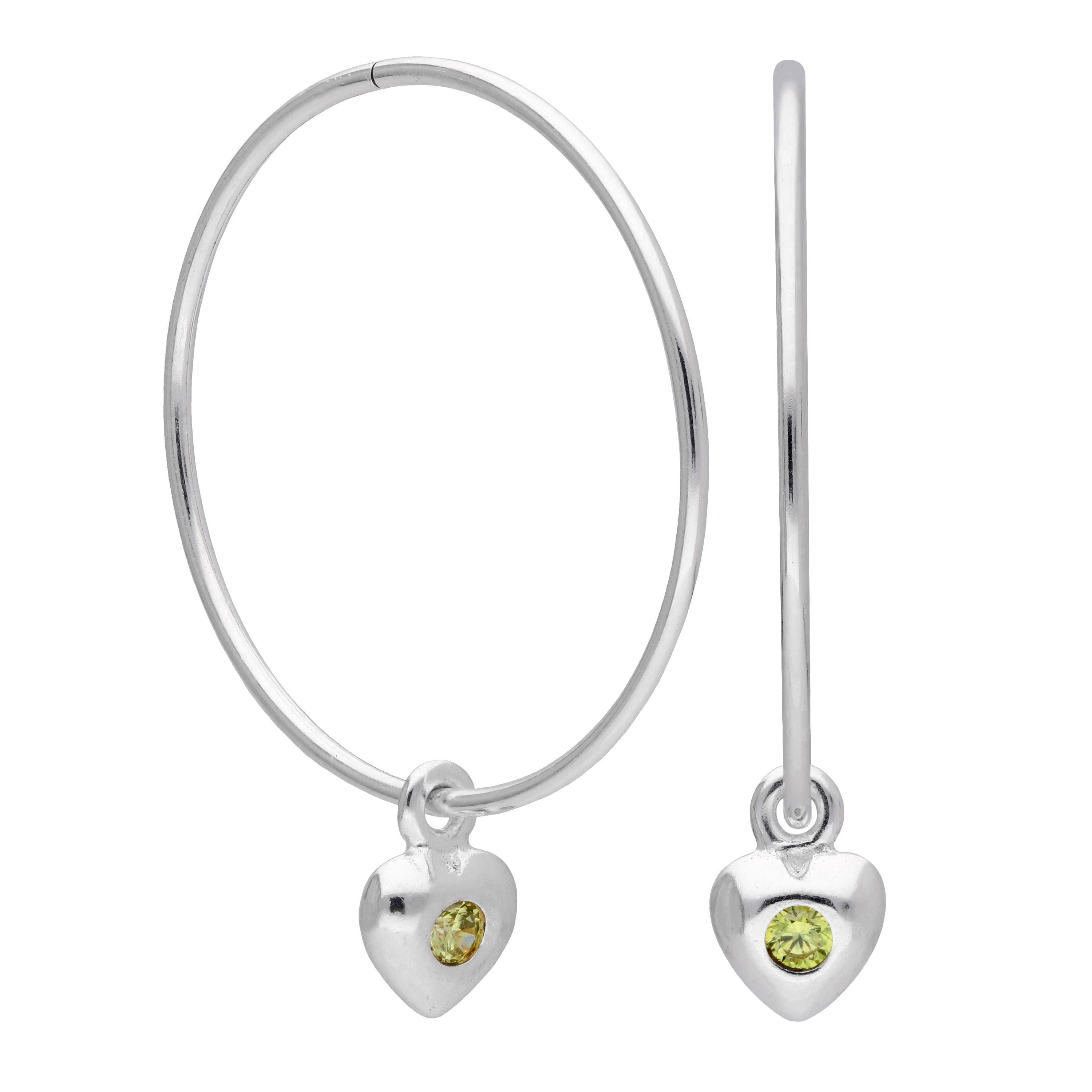 Sterlingsilber CZ Kristall Geburtsstein Herz 10 - 22 mm Schläfer Creolen Ohrringe