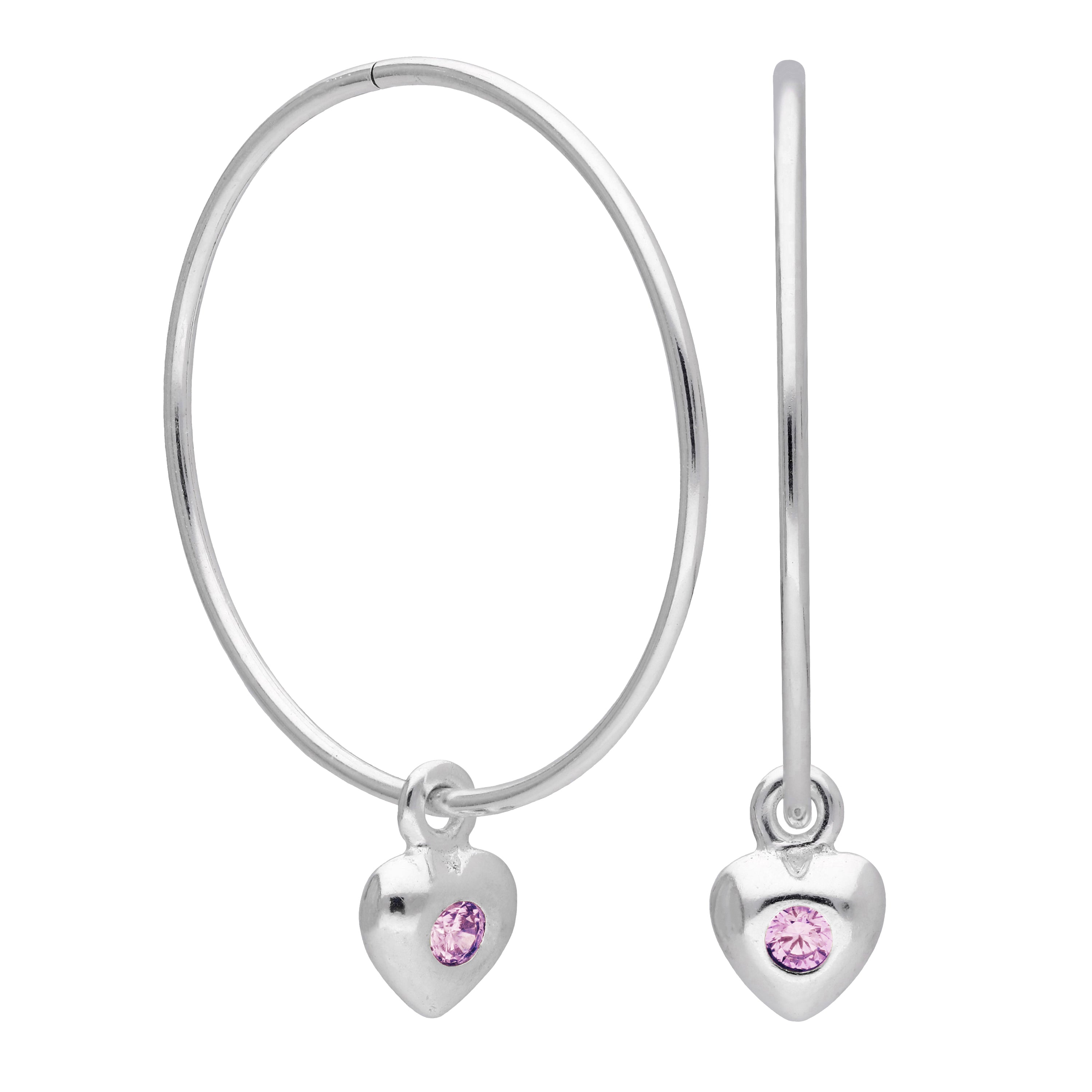 Sterlingsilber CZ Kristall Geburtsstein Herz 10 - 22 mm Schläfer Creolen Ohrringe
