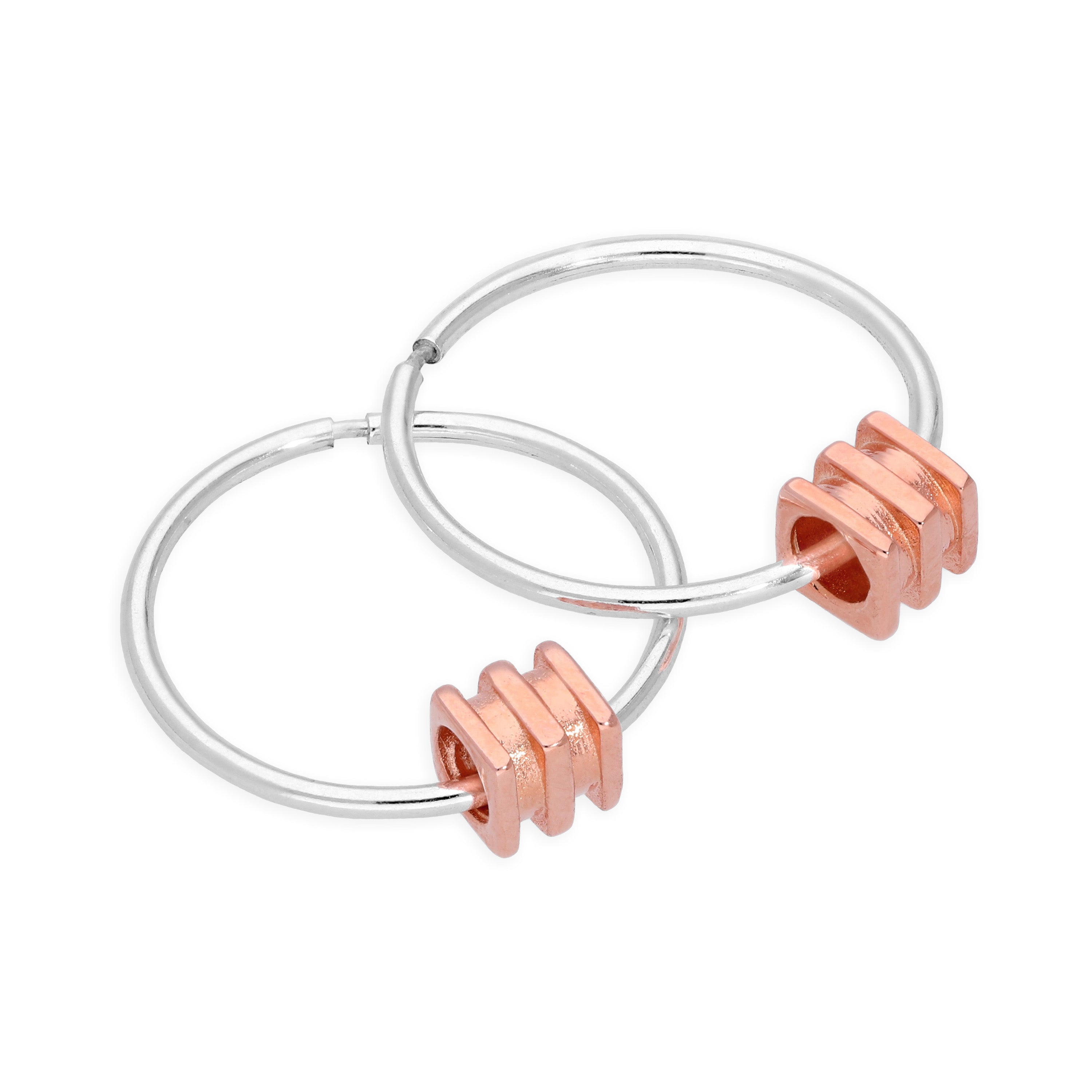 Roségold-beschichtetes Sterlingsilber 4 mm quadratische Perlen 14–22 mm Sleeper-Creolen