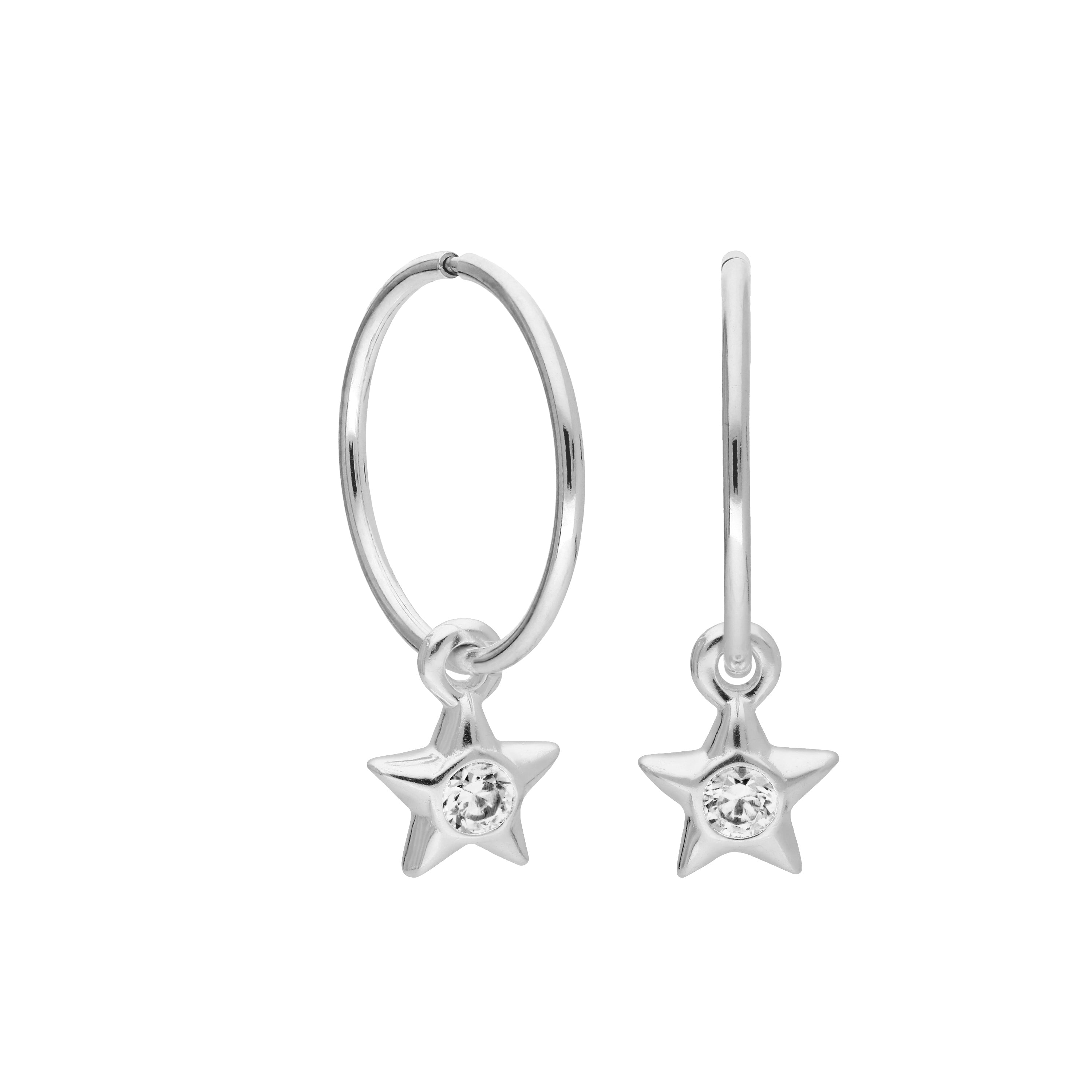 Sleeper-Creolen aus Sterlingsilber mit CZ-Kristallstern, 10–22 mm