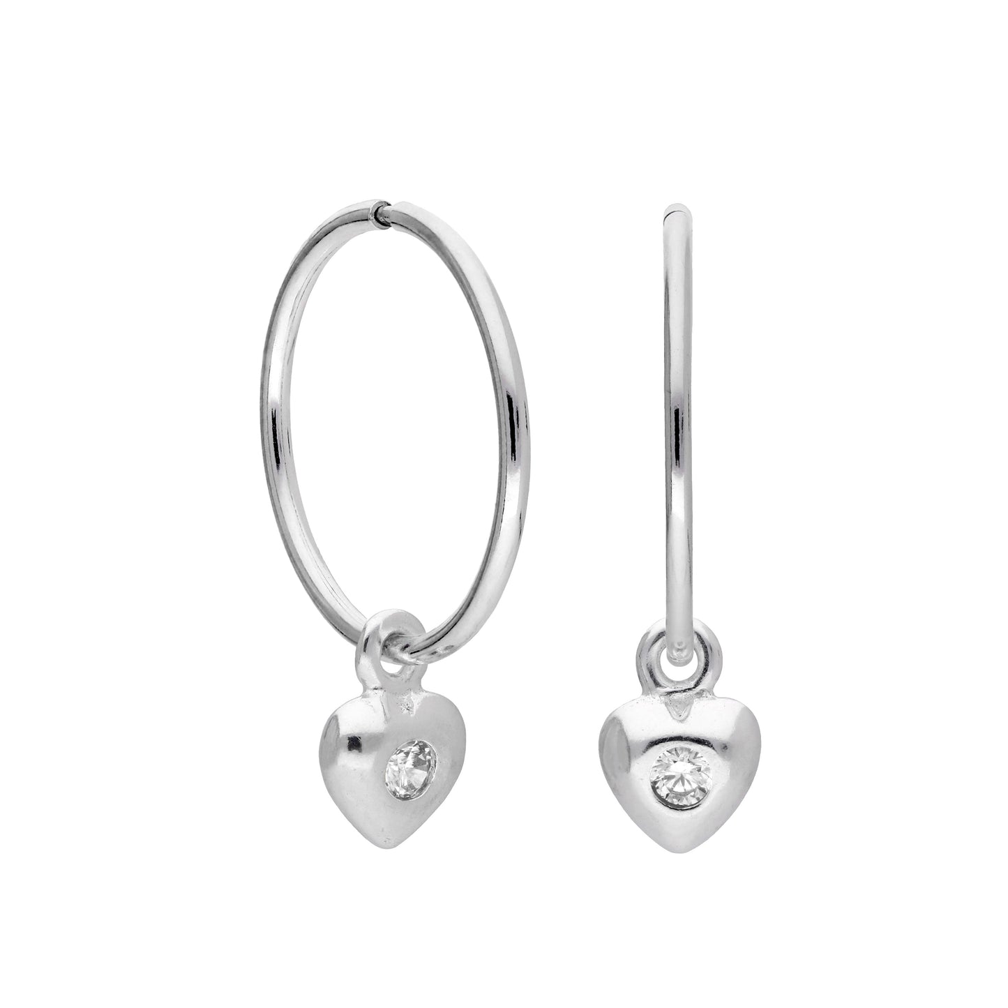 Sleeper-Creolen aus Sterlingsilber mit Zirkonia-Herz, 10–22 mm