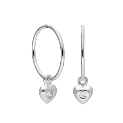 Sleeper-Creolen aus Sterlingsilber mit Zirkonia-Herz, 10–22 mm