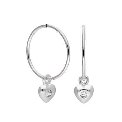 Sleeper-Creolen aus Sterlingsilber mit Zirkonia-Herz, 10–22 mm