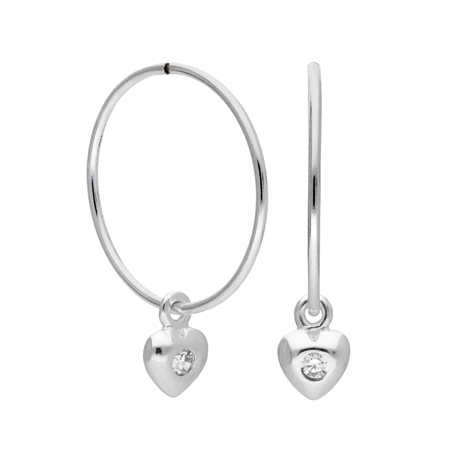 Sleeper-Creolen aus Sterlingsilber mit Zirkonia-Herz, 10–22 mm